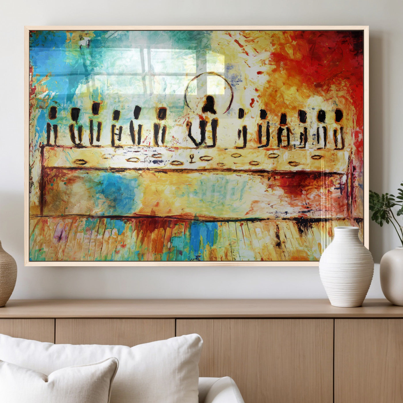 9090701623533-MGV-FP-36X24_Natural-Abstract Last Supper Art Print – Vibrant Contemporary Jesus and Disciples Modern Canvas Painting Artwork for Home Office