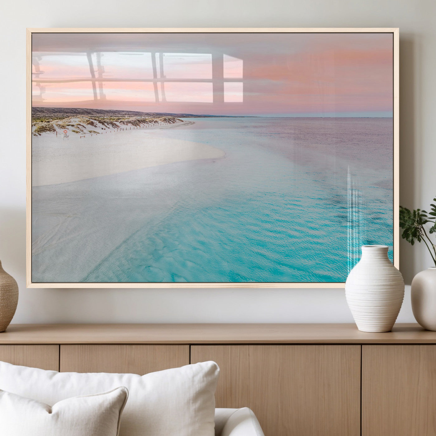 41613614-MGV-CV-60X30-3P_Natural-Serene Pastel Beach Canvas Wall Art Print, Tranquil Coastal Sunset Decor, Large Ocean Landscape Canvas for Living Room or Bedroom 1 Panel Wrapped