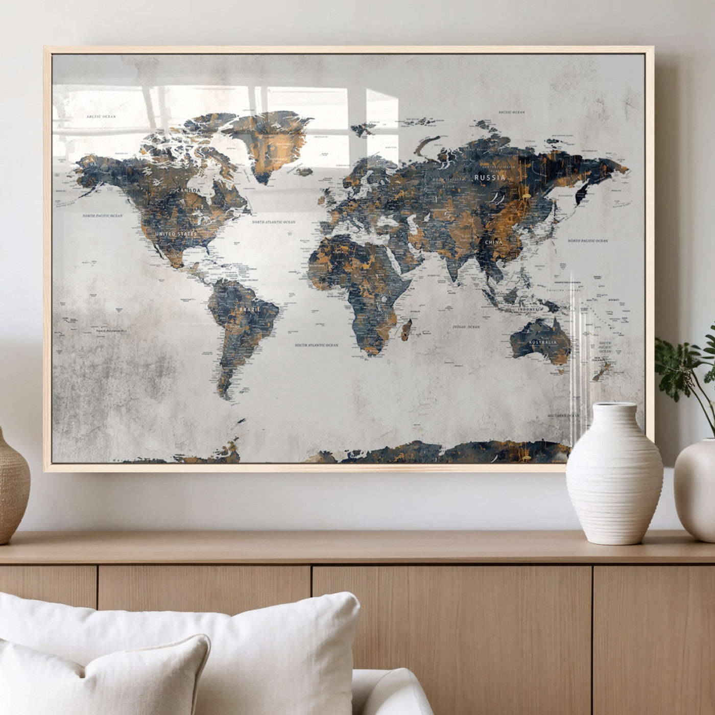 84230696-MGV-CV-60X30-3P_Natural-Vintage World Map Earth Cartography Travel Explore Globe Adventure Discover Continents Oceans Countries Borders Historic Wall Art Canvas Print