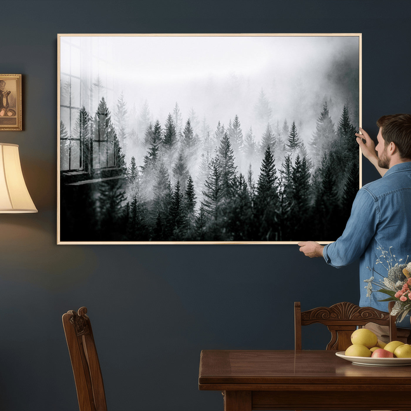 87750525-MGV-CV-36X24 - Foggy Forest Wall Art Canvas Print – Mountain Woodland Landscape Photography for Minimal Nature Home Decor