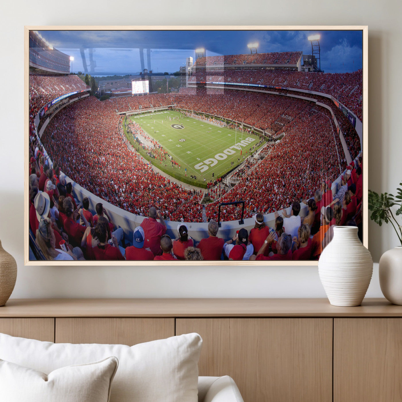 10244378-MGV-CV-60X30-3P-Dooley Stadium Wall Art Print, Sports Arena Canvas Wall Art, Dooley Field at Sanford Stadium Canvas Print, Modern Athletic Field Art Printing