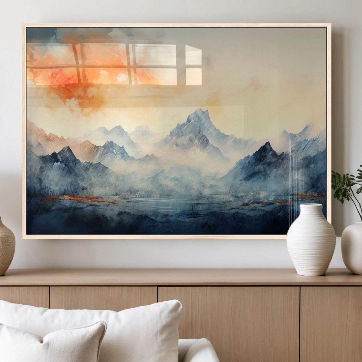 WRM1005-MGV-FP-36X24-3P_Natural-Warm Clouds Abstract Mountain Wall Art Canvas Print