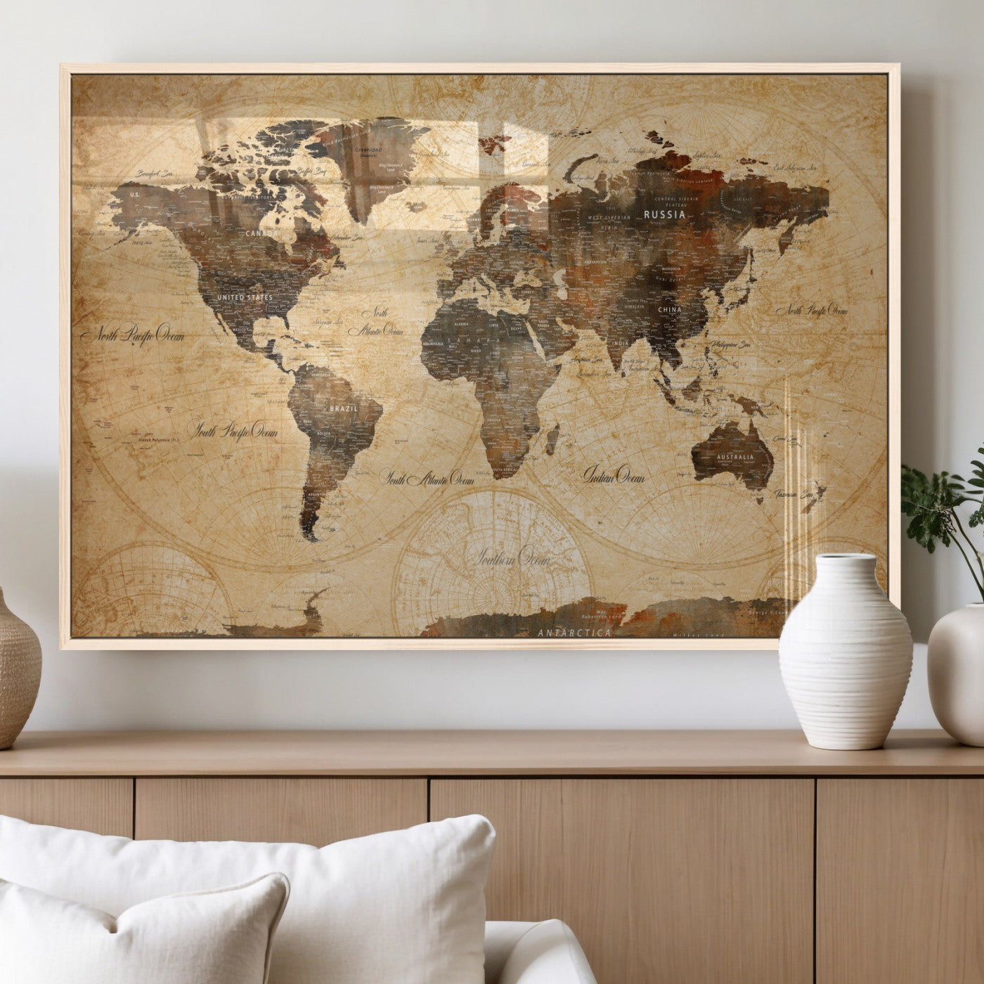 14542905-MGV-FP-36X24 - Push Pin World Map Canvas Print – Travel Tracker Wall Art for Couples, Perfect Anniversary Gift for Home or Office Decor