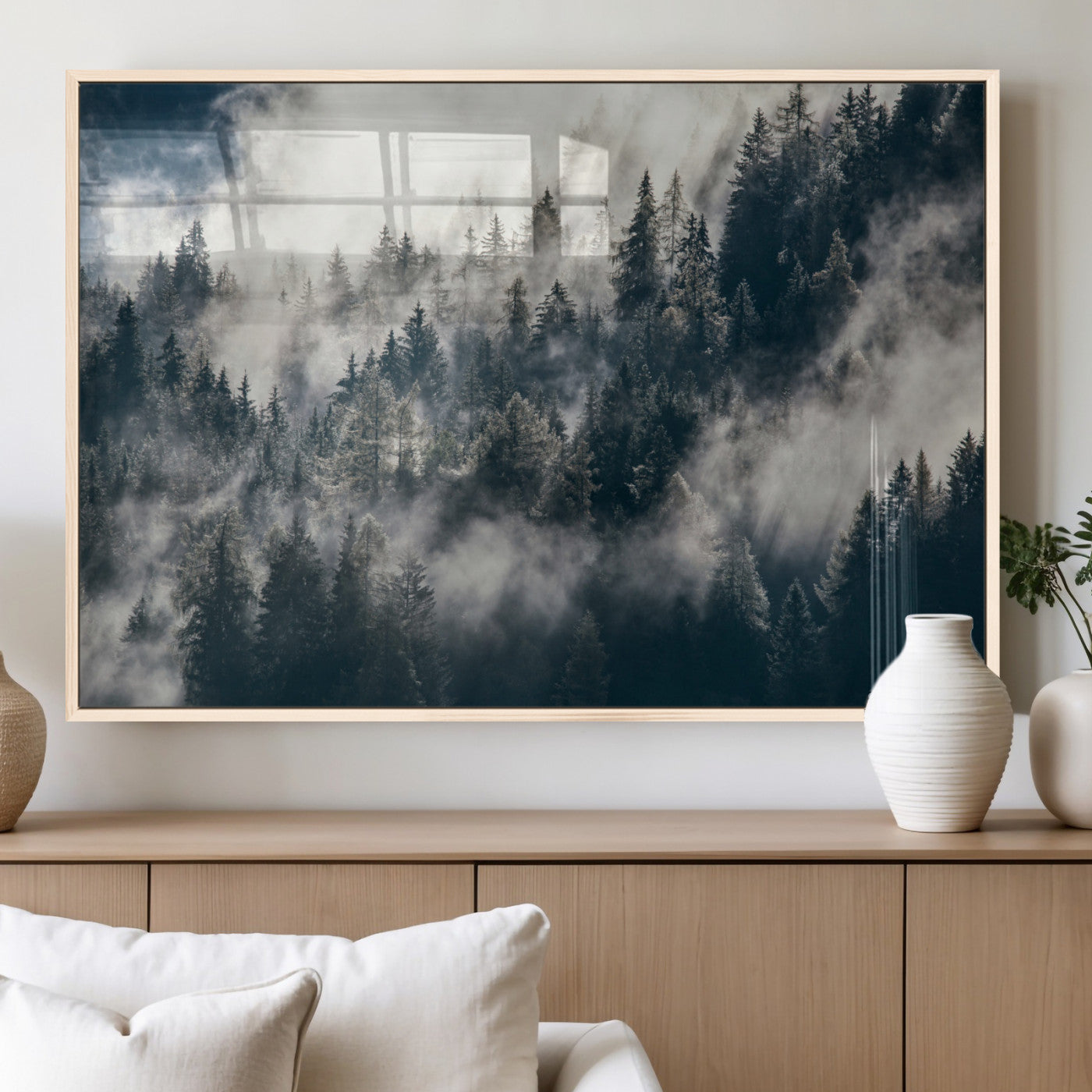 270372951-MGV-FP-36X24 - Misty Pine Forest Canvas Wall Art – Dark Forest Mountaing and Nature Landscape Print, Horizontal Canvas Print