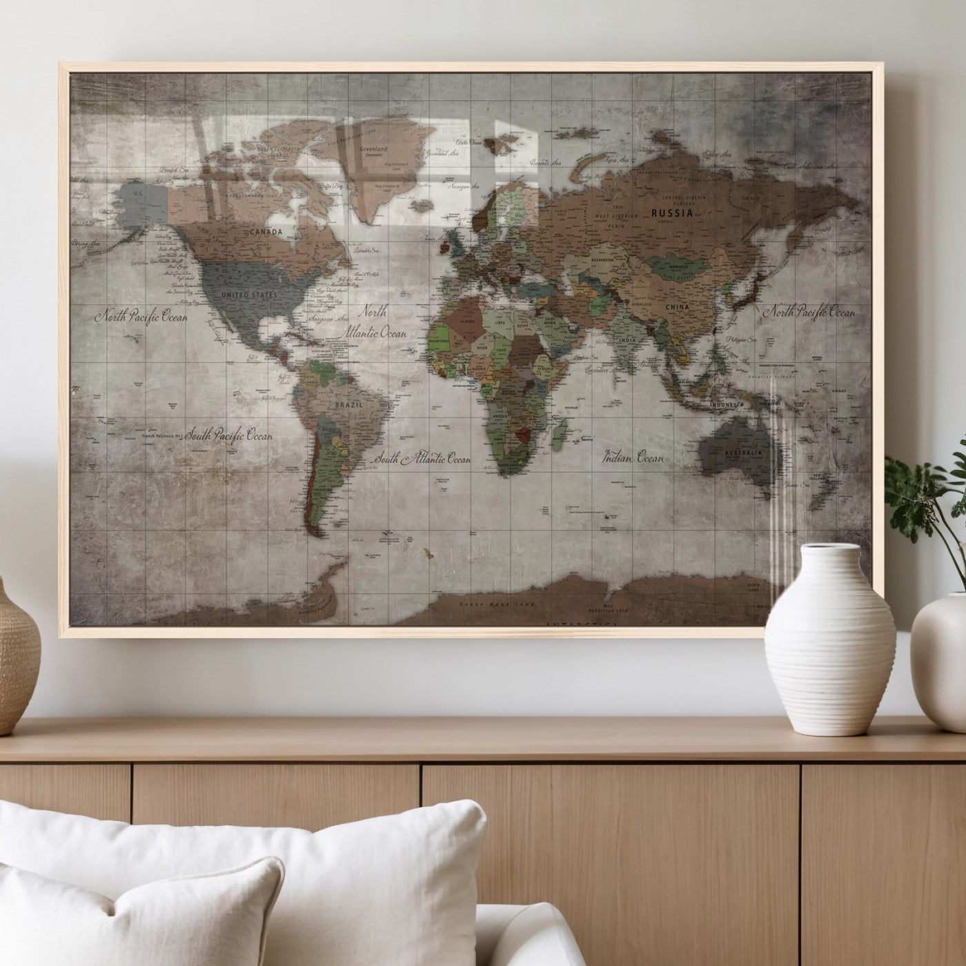 65393892-MGV-CV-36X24 - World Map Wall Art Canvas Print, Modern Decorative Framed Map Artwork Prints for Living Room, Office, Bedroom Wall Decor