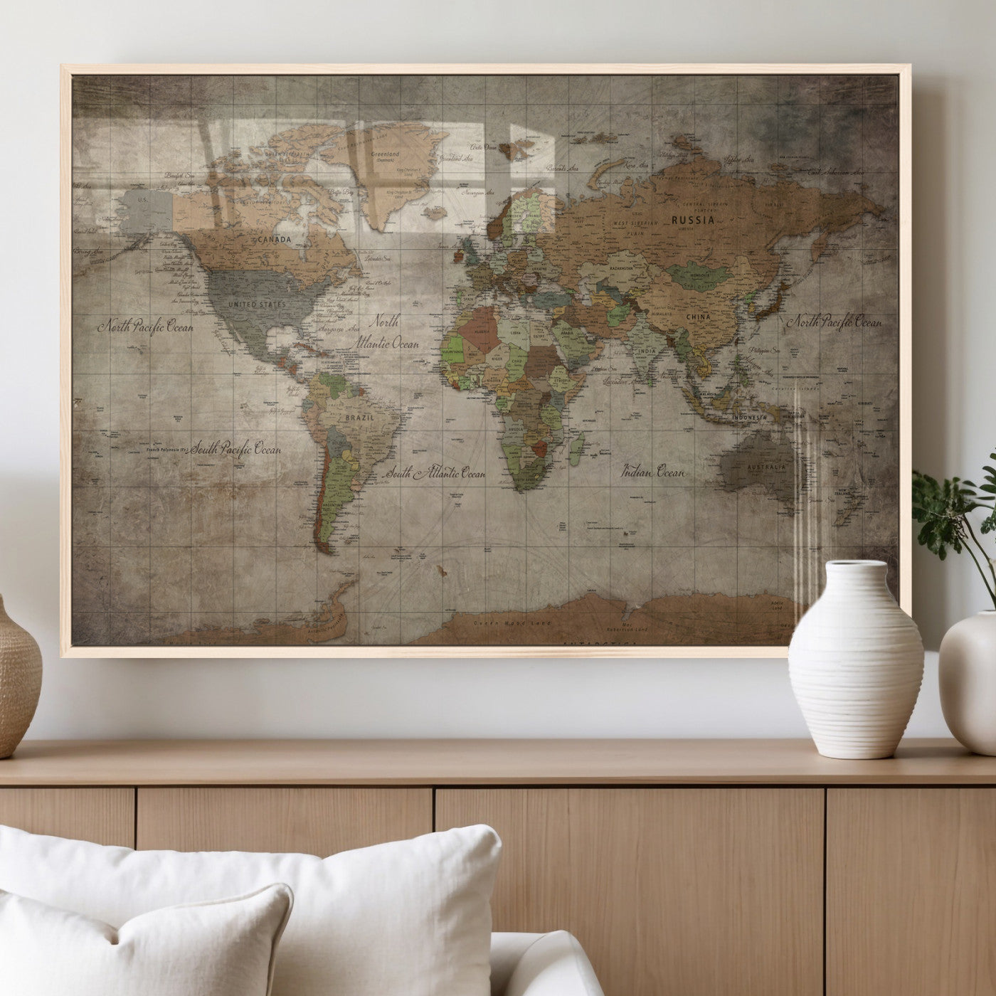 20356264-MGV-CV-36X24 - World Map Wall Art Canvas Print, Modern Decorative Framed Map Artwork Prints for Living Room, Office, Bedroom Wall Decor