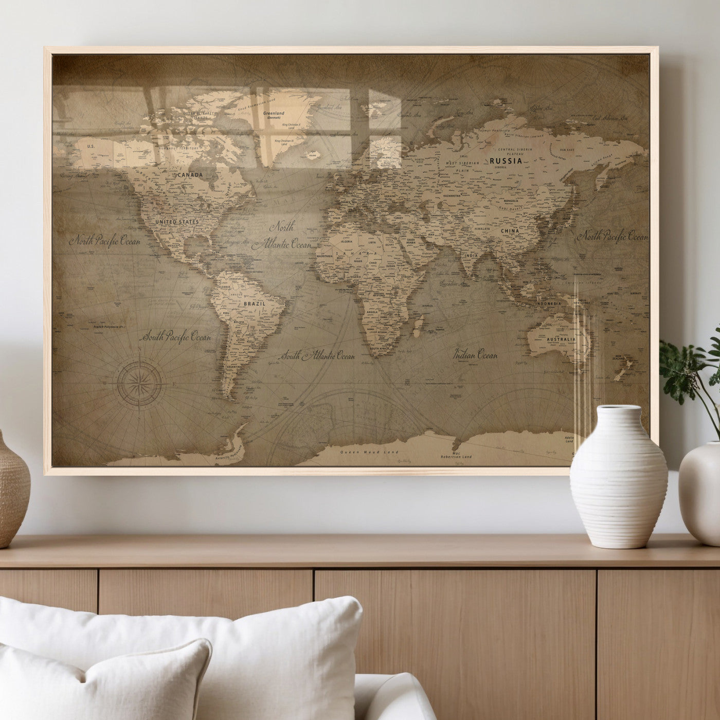 49946617-MGV-CV-36X24 - World Map Wall Art Canvas Print, Modern Decorative Framed Map Artwork Prints for Living Room, Office, Bedroom Wall Decor