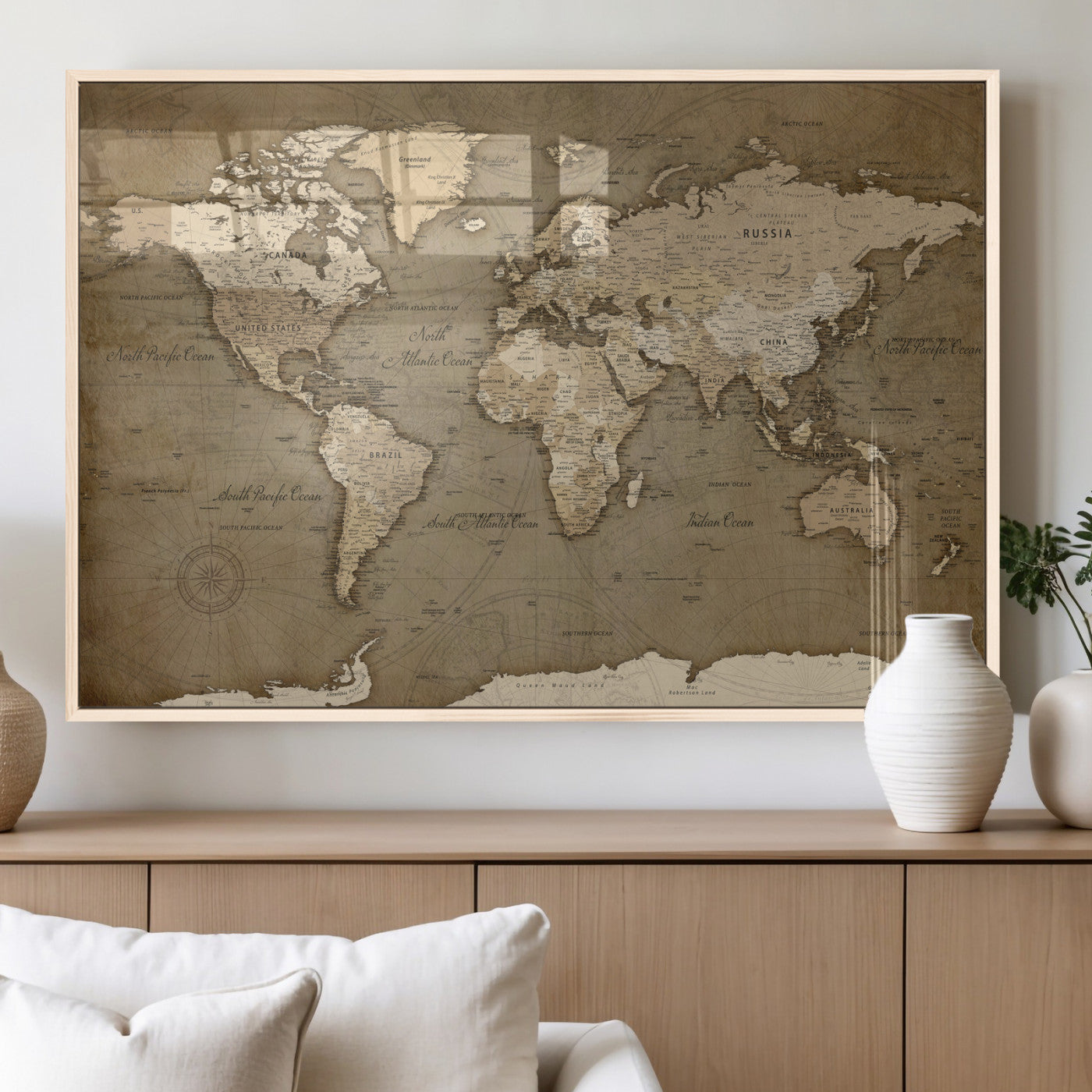82314635-MGV-CV-36X24 - World Map Wall Art Canvas Print, Modern Decorative Framed Map Artwork Prints for Living Room, Office, Bedroom Wall Decor