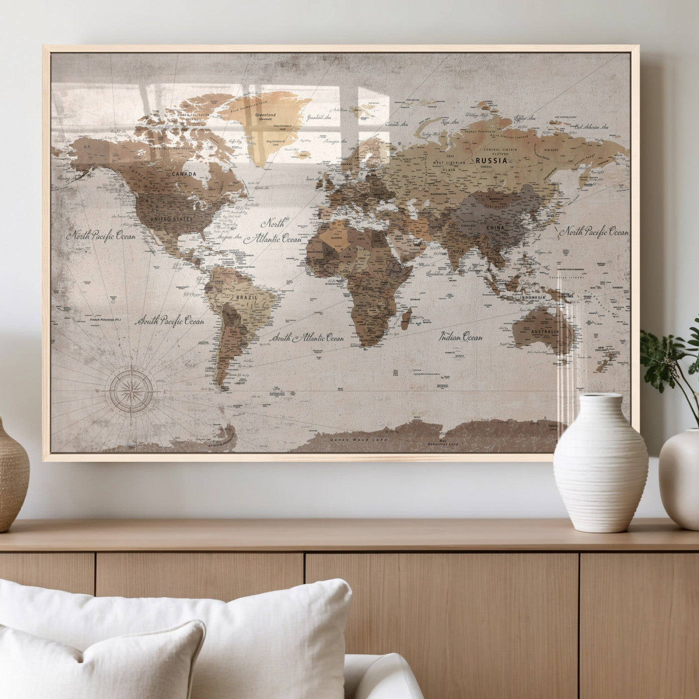 38923639-MGV-CV-36X24 - World Map Wall Art Canvas Print, Modern Decorative Framed Map Artwork Prints for Living Room, Office, Bedroom Wall Decor