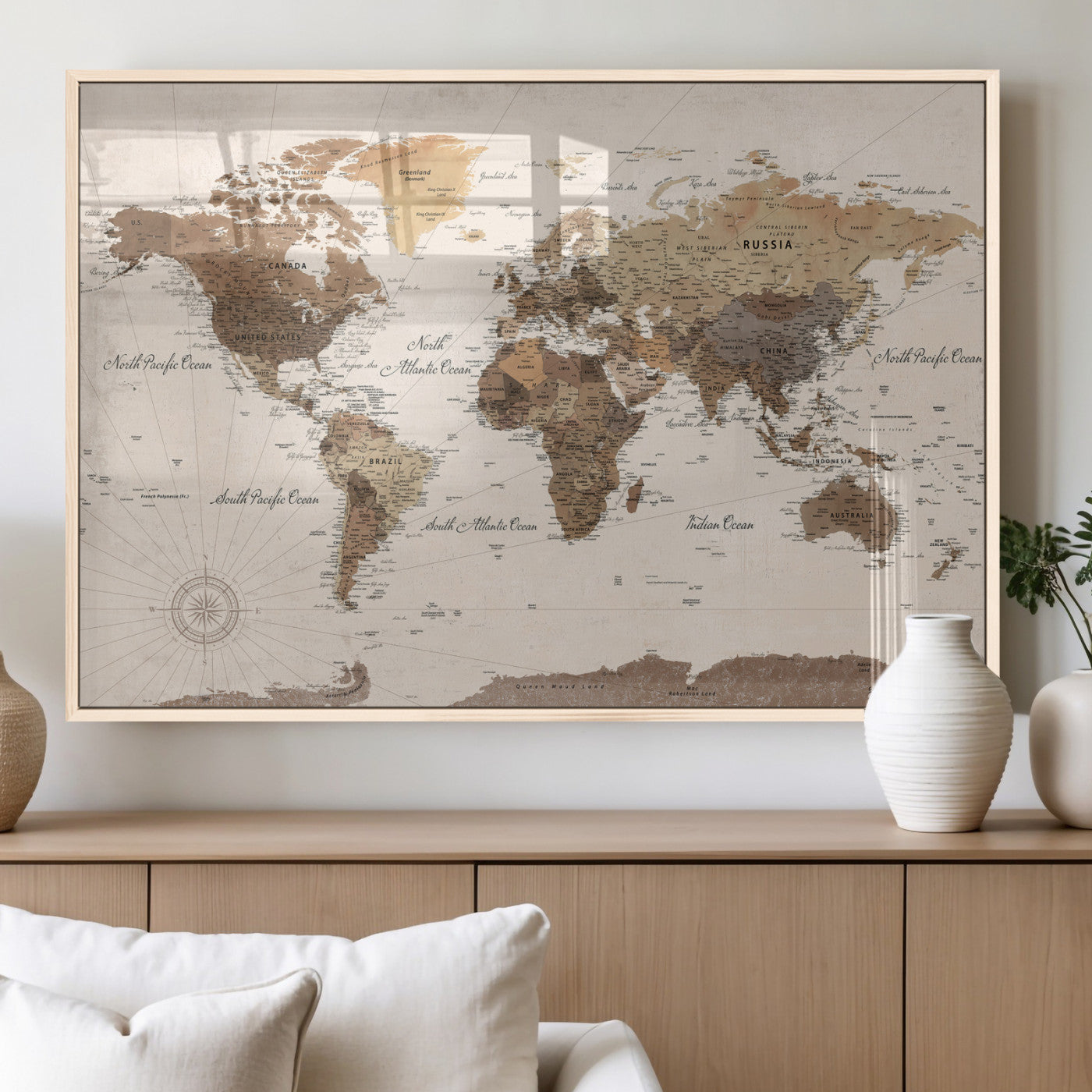 69860078-MGV-CV-36X24 - World Map Wall Art Canvas Print, Modern Decorative Framed Map Artwork Prints for Living Room, Office, Bedroom Wall Decor