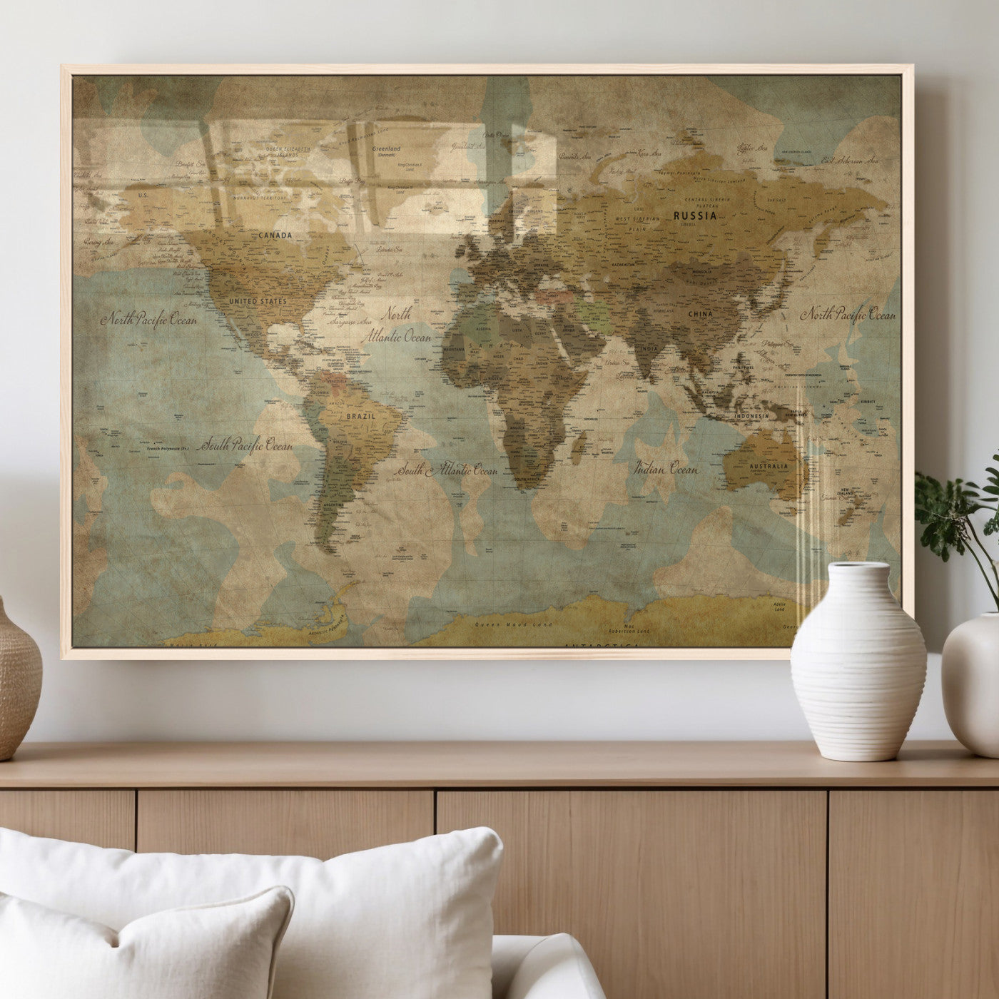 89356927-MGV-CV-36X24 - World Map Wall Art Canvas Print, Modern Decorative Framed Map Artwork Prints for Living Room, Office, Bedroom Wall Decor