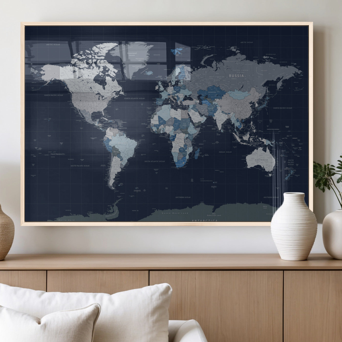 17712680-MGV-CV-36X24 - World Map Wall Art Canvas Print, Modern Decorative Framed Map Artwork Prints for Living Room, Office, Bedroom Wall Decor