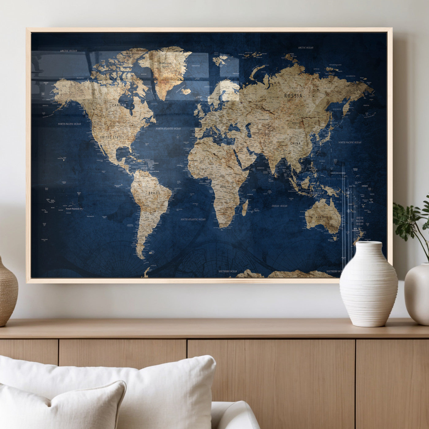 57503519-MGV-CV-36X24 - World Map Wall Art Canvas Print, Modern Decorative Framed Map Artwork Prints for Living Room, Office, Bedroom Wall Decor
