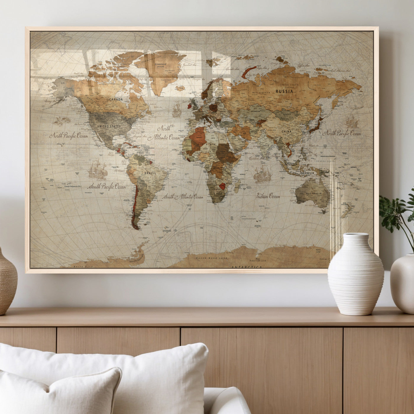 30704397-MGV-CV-36X24 - World Map Wall Art Canvas Print, Modern Decorative Framed Map Artwork Prints for Living Room, Office, Bedroom Wall Decor