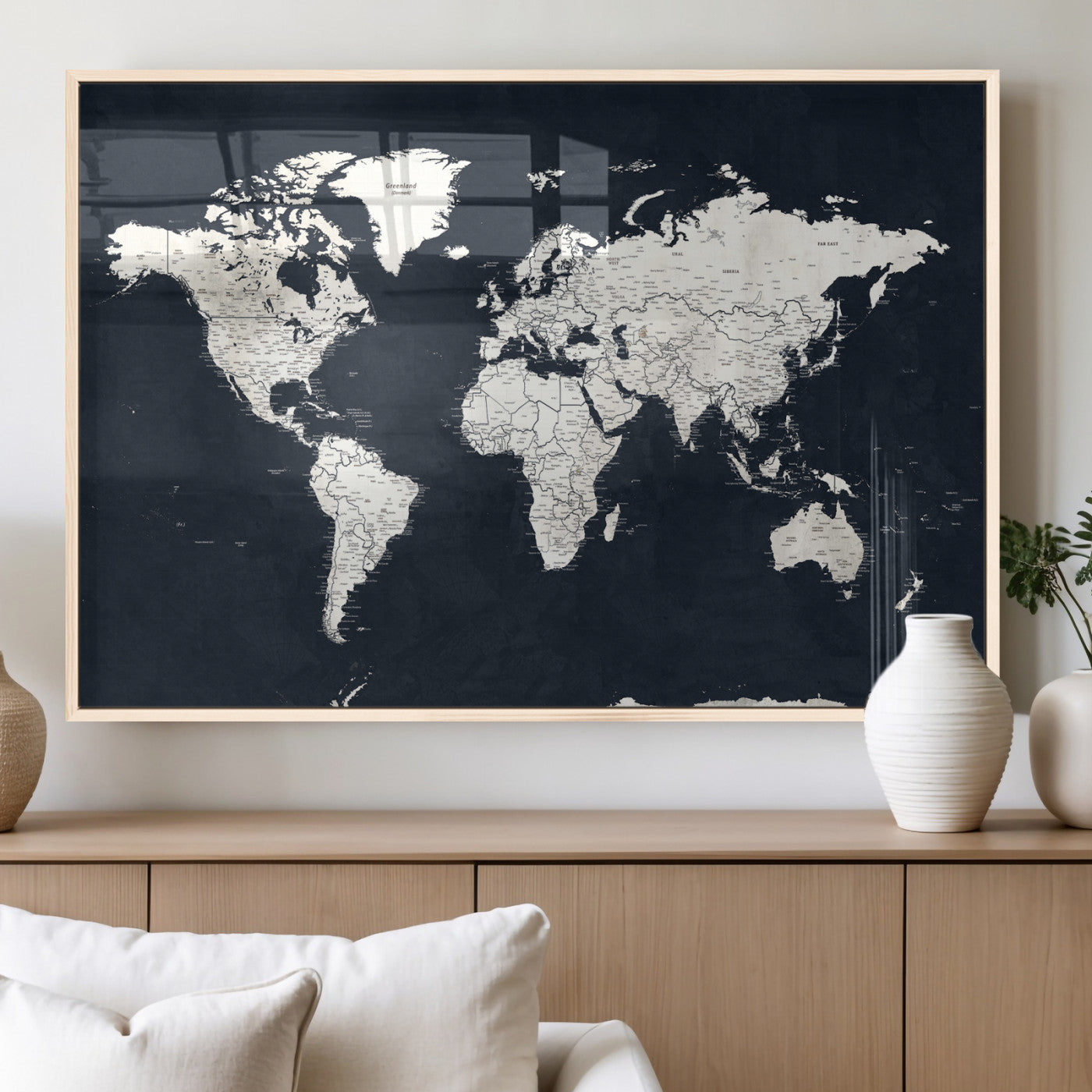 11963807-MGV-CV-36X24 - World Map Wall Art Canvas Print, Modern Decorative Framed Map Artwork Prints for Living Room, Office, Bedroom Wall Decor