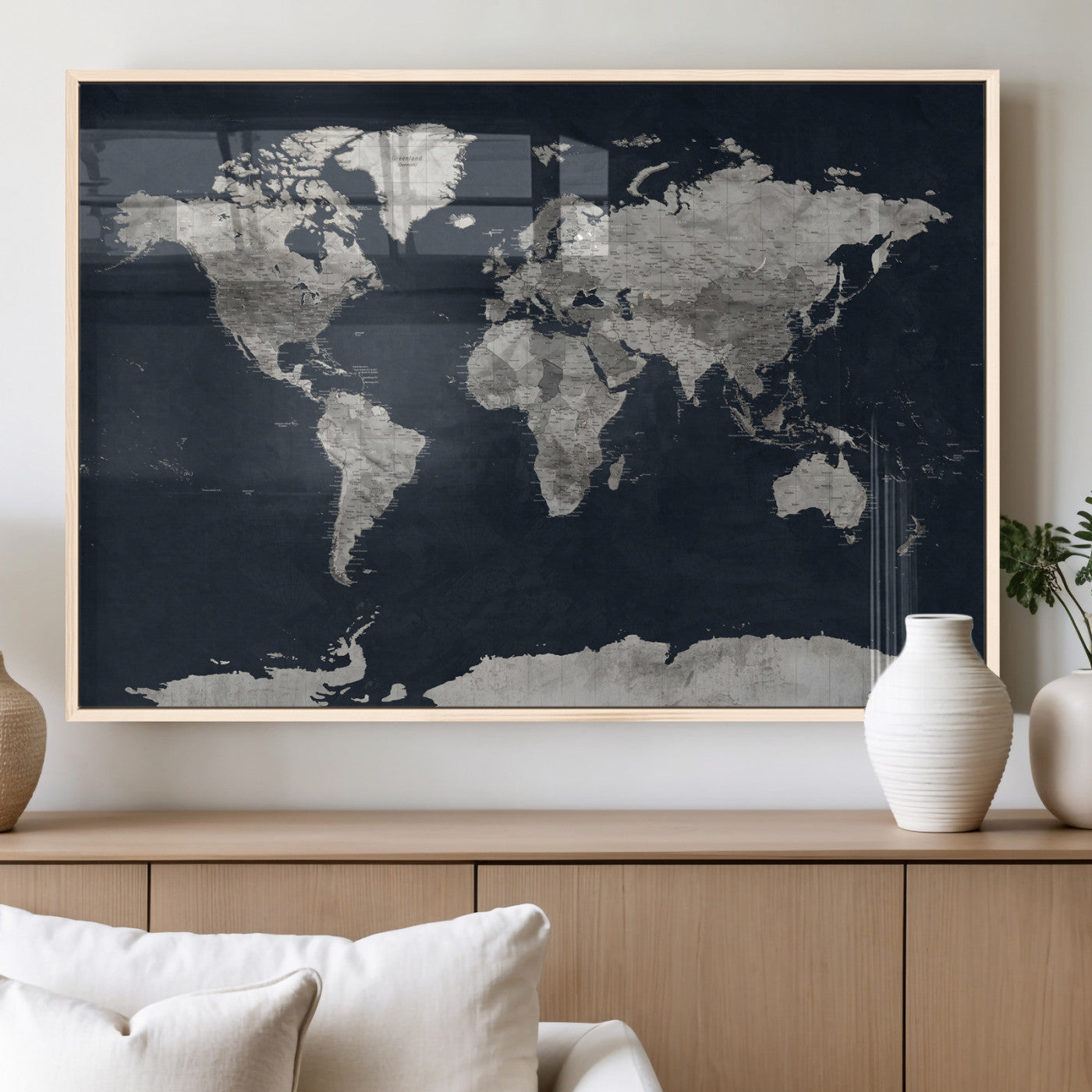 53886659-MGV-CV-36X24 - World Map Wall Art Canvas Print, Modern Decorative Framed Map Artwork Prints for Living Room, Office, Bedroom Wall Decor