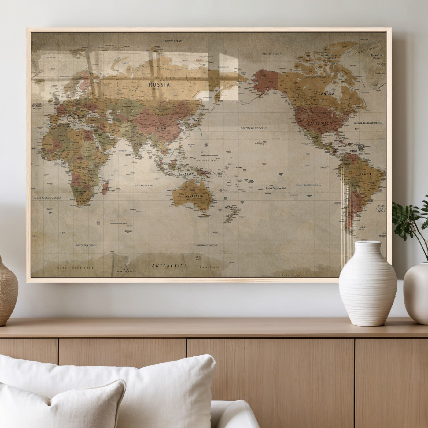 83478963-MGV-CV-36X24 - World Map Wall Art Canvas Print, Modern Decorative Framed Map Artwork Prints for Living Room, Office, Bedroom Wall Decor