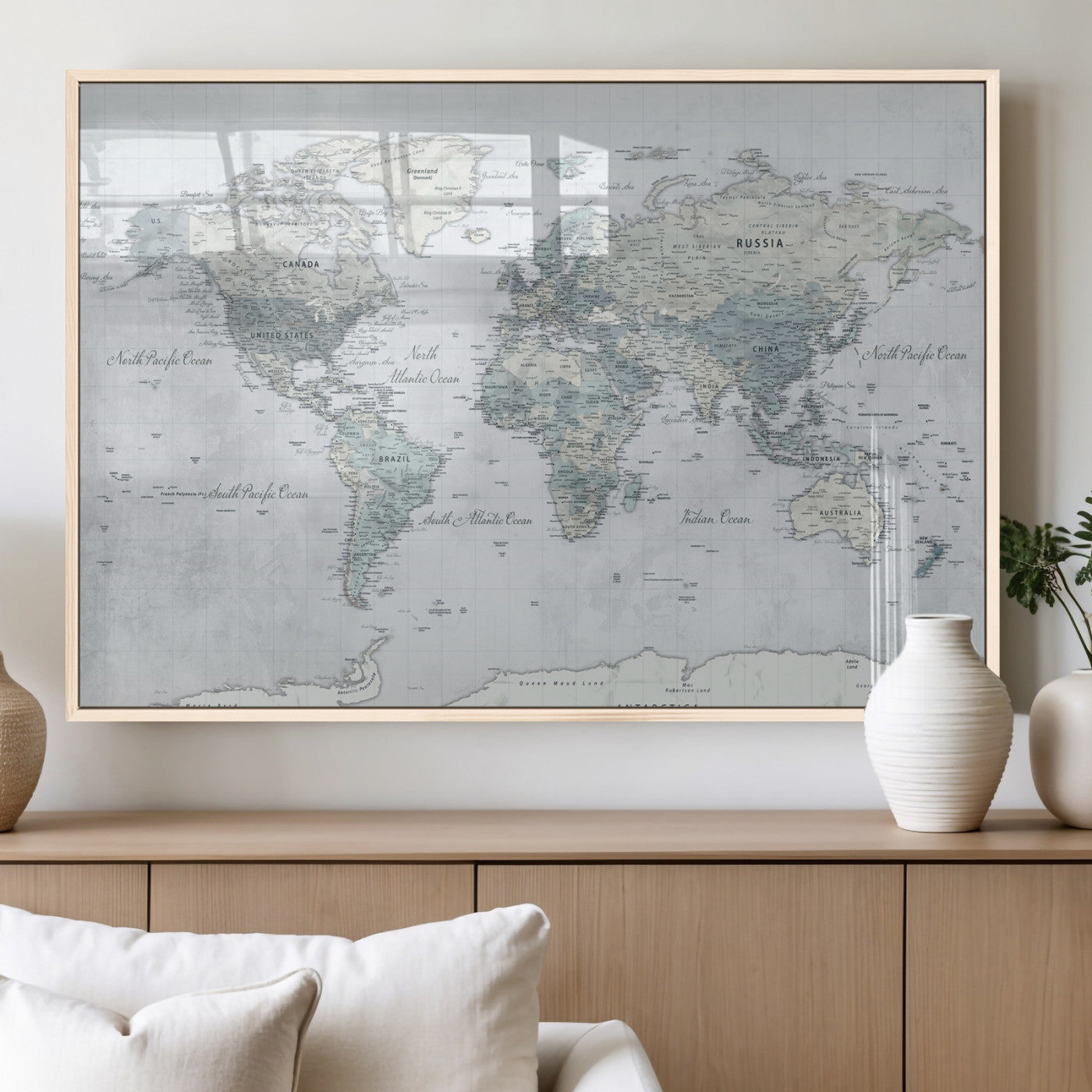 71091917-MGV-CV-36X24 - World Map Wall Art Canvas Print, Modern Decorative Framed Map Artwork Prints for Living Room, Office, Bedroom Wall Decor