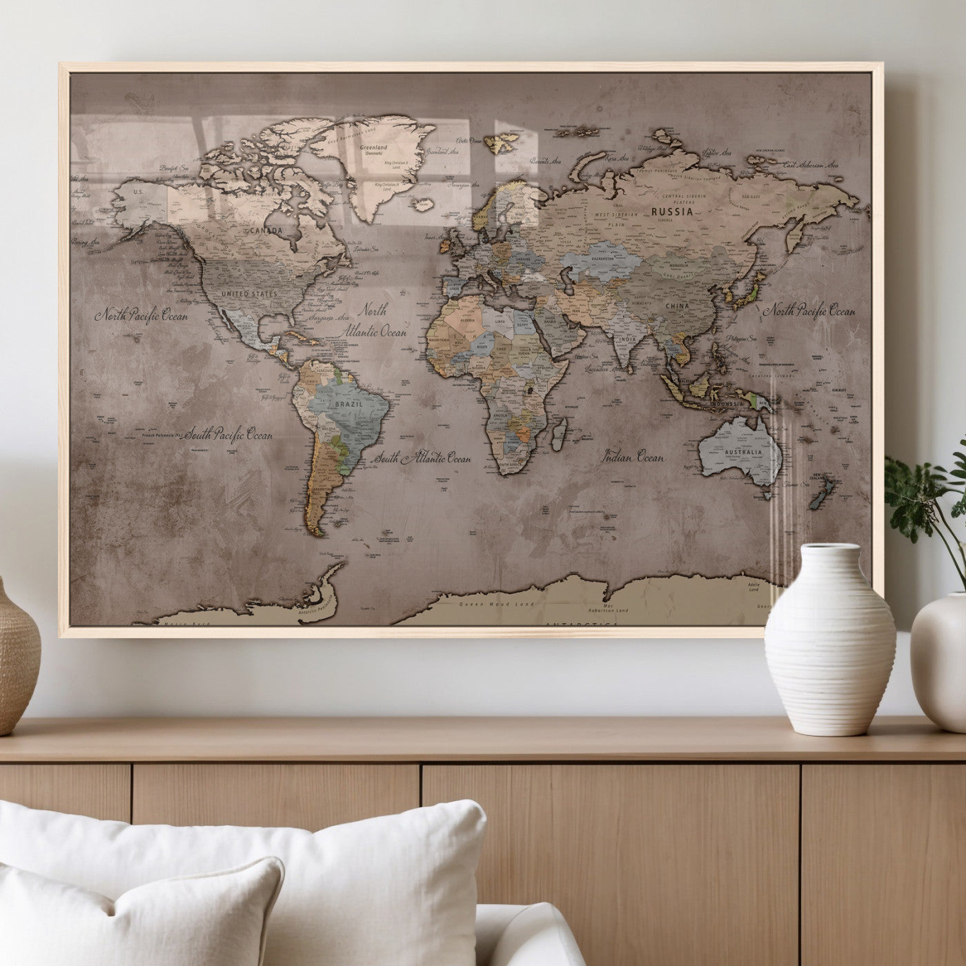 91471273-MGV-CV-36X24 - World Map Wall Art Canvas Print, Modern Decorative Framed Map Artwork Prints for Living Room, Office, Bedroom Wall Decor