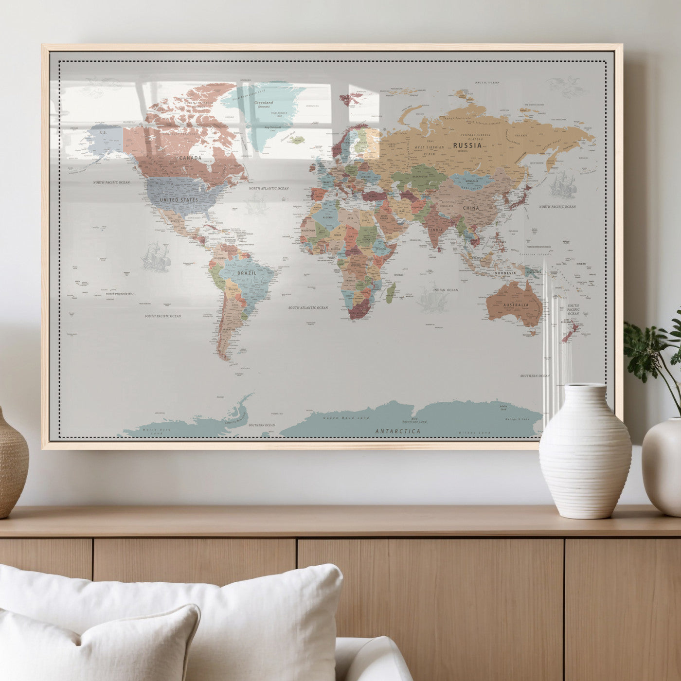 63447567-MGV-CV-36X24 - World Map Wall Art Canvas Print, Modern Decorative Framed Map Artwork Prints for Living Room, Office, Bedroom Wall Decor