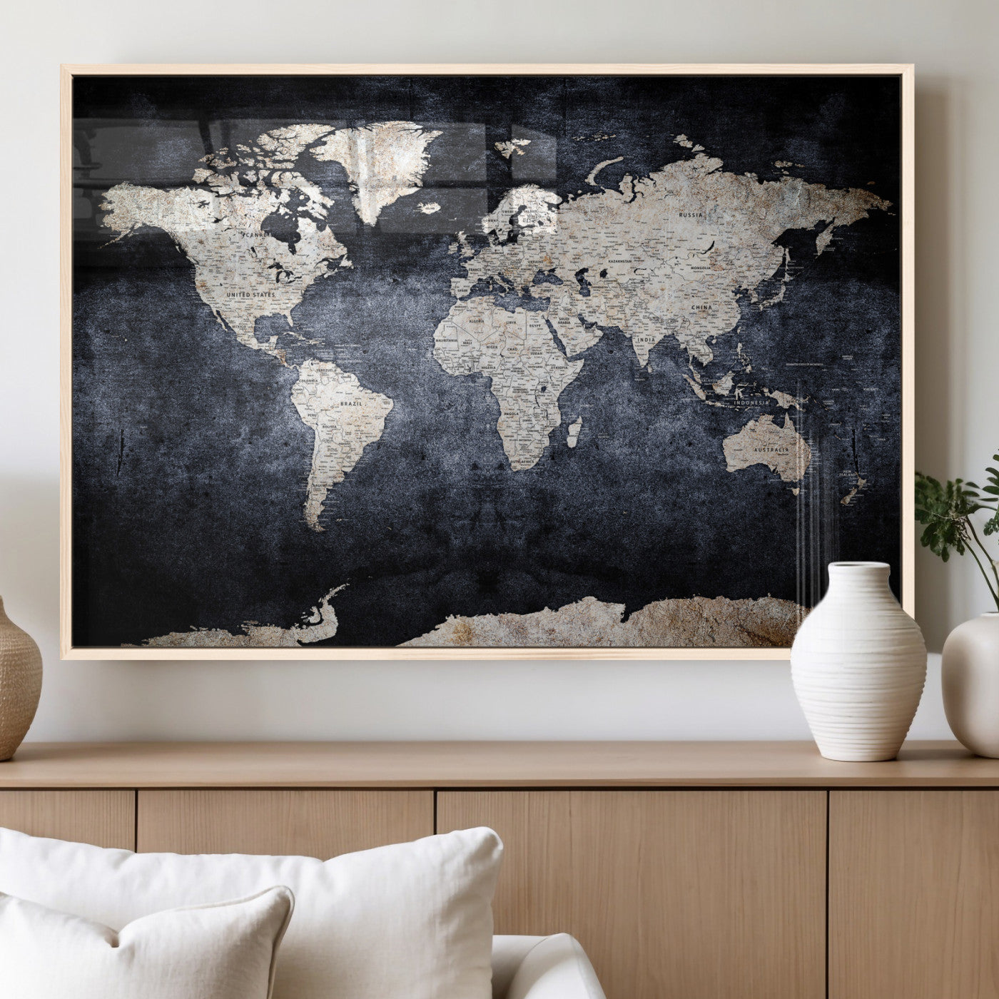41193404-MGV-CV-36X24 - World Map Wall Art Canvas Print, Modern Decorative Framed Map Artwork Prints for Living Room, Office, Bedroom Wall Decor