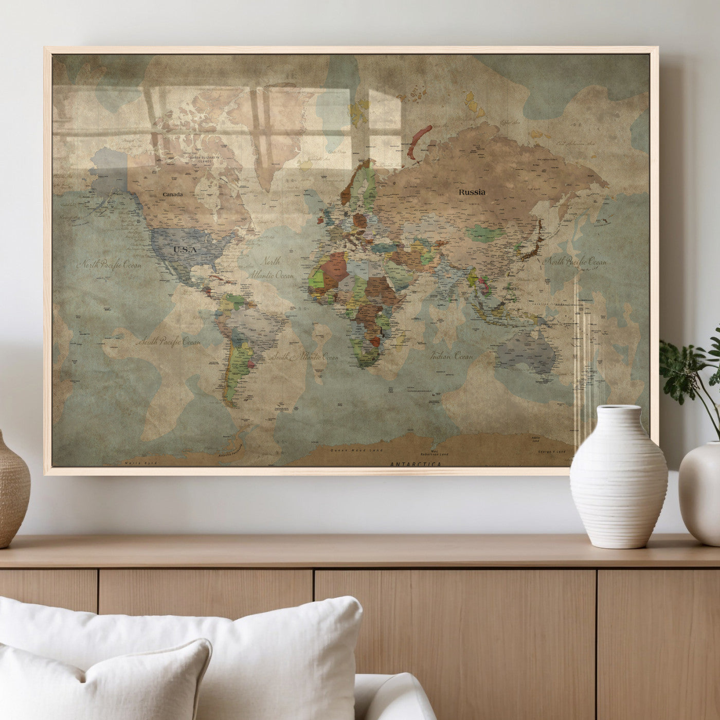 31492148-MGV-CV-36X24 - World Map Wall Art Canvas Print, Modern Decorative Framed Map Artwork Prints for Living Room, Office, Bedroom Wall Decor