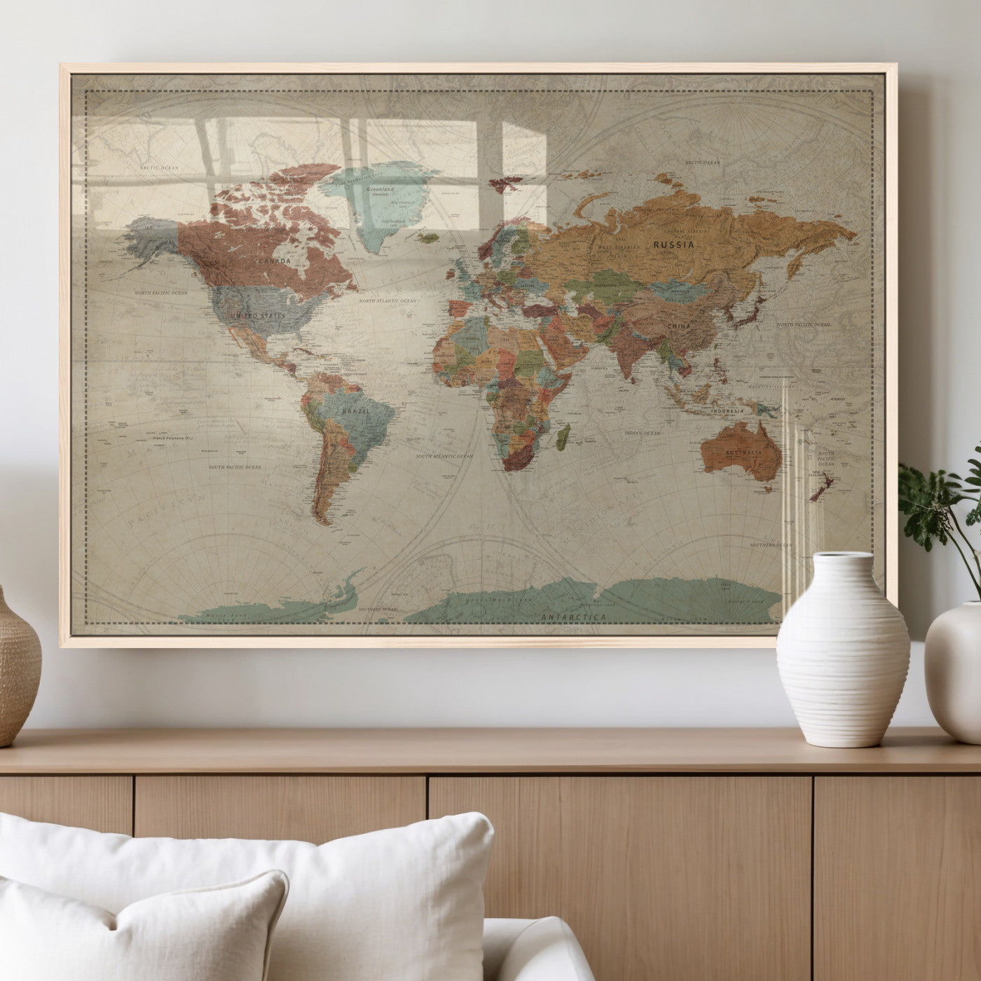 74172497-MGV-CV-36X24 - World Map Wall Art Canvas Print, Modern Decorative Framed Map Artwork Prints for Living Room, Office, Bedroom Wall Decor