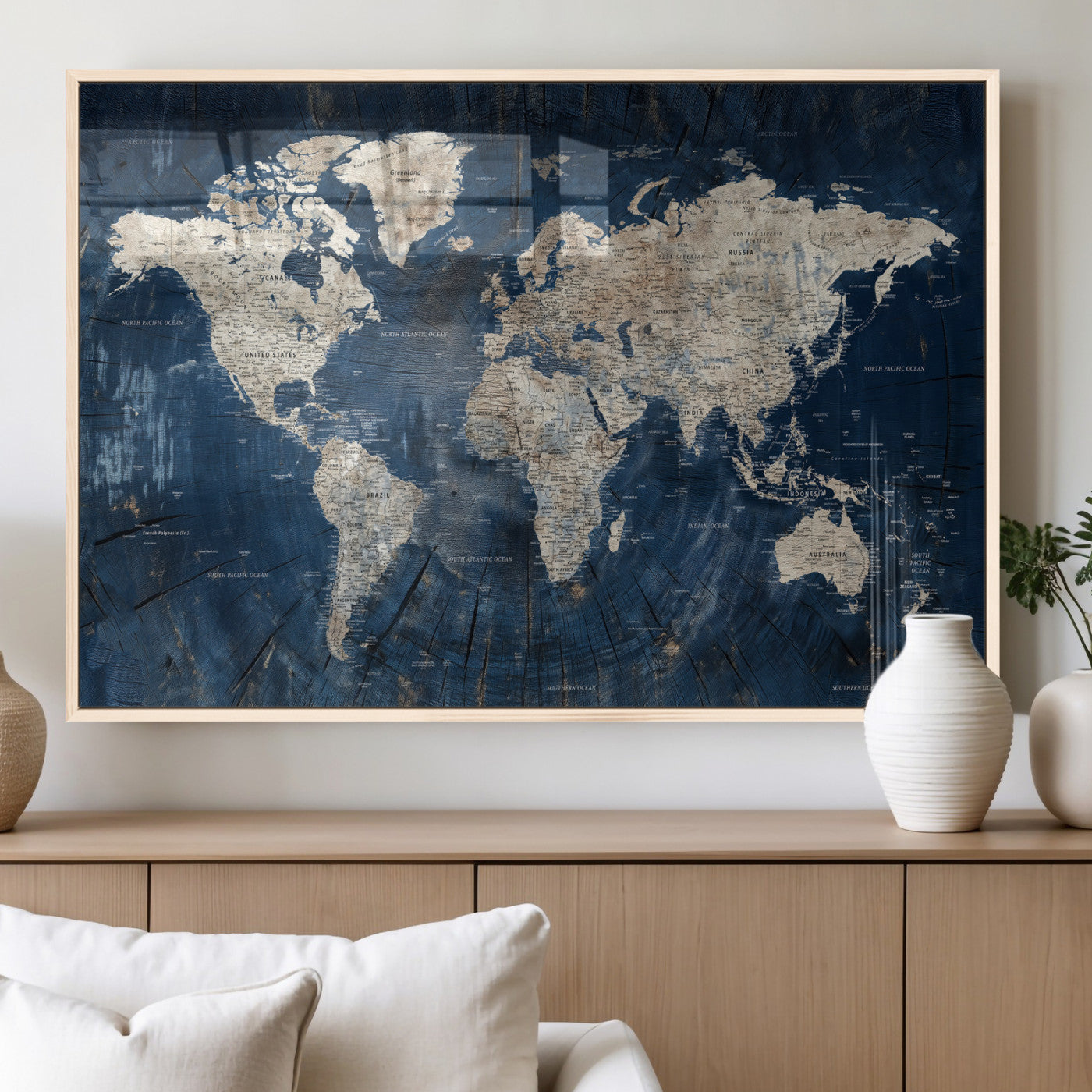 56126010-MGV-CV-36X24 - World Map Wall Art Canvas Print, Modern Decorative Framed Map Artwork Prints for Living Room, Office, Bedroom Wall Decor