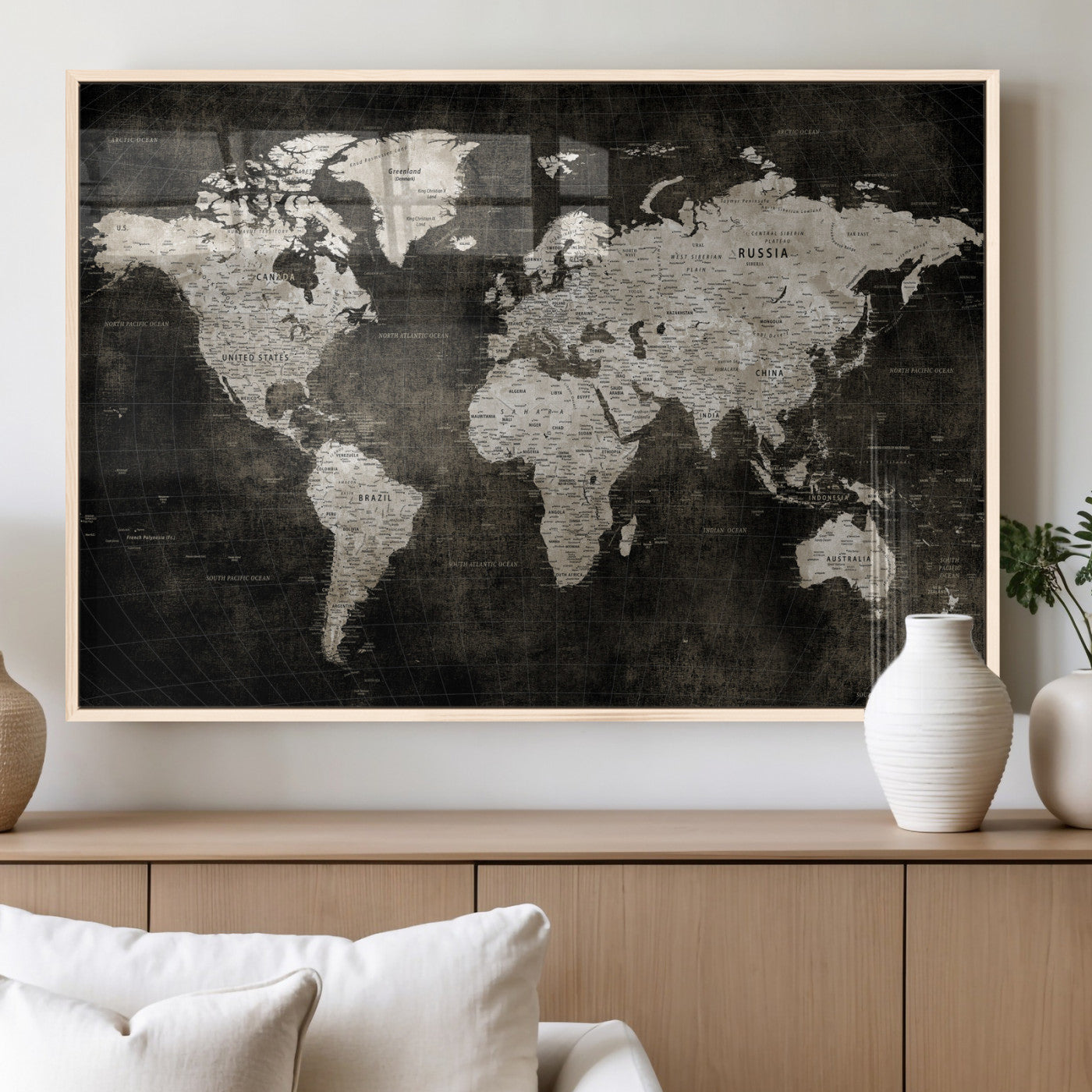 94581666-MGV-CV-36X24 - World Map Wall Art Canvas Print, Modern Decorative Framed Map Artwork Prints for Living Room, Office, Bedroom Wall Decor