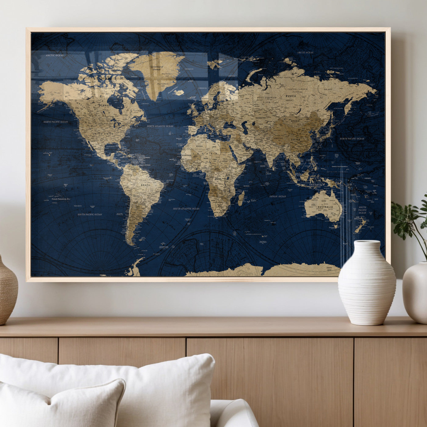 54770746-MGV-CV-36X24 - World Map Wall Art Canvas Print, Modern Decorative Framed Map Artwork Prints for Living Room, Office, Bedroom Wall Decor