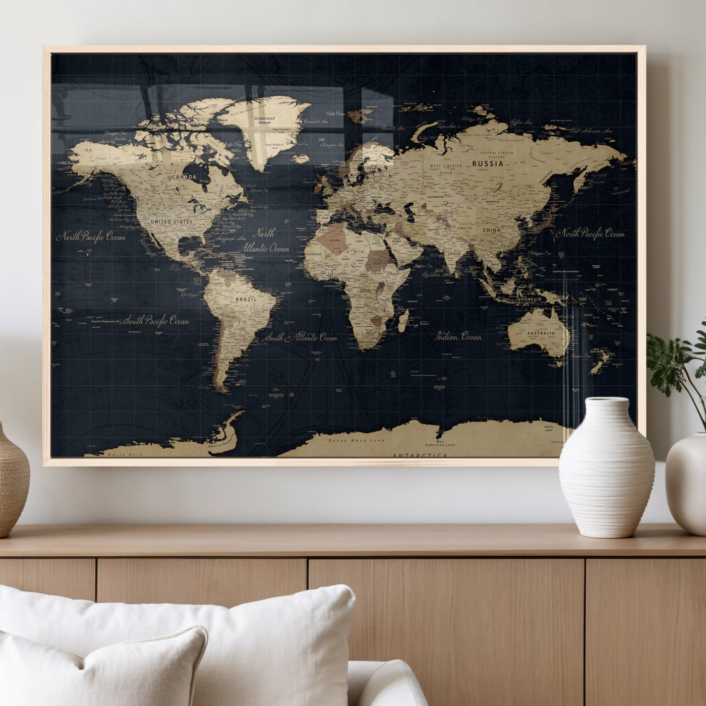 45063434-MGV-CV-36X24 - World Map Wall Art Canvas Print, Modern Decorative Framed Map Artwork Prints for Living Room, Office, Bedroom Wall Decor