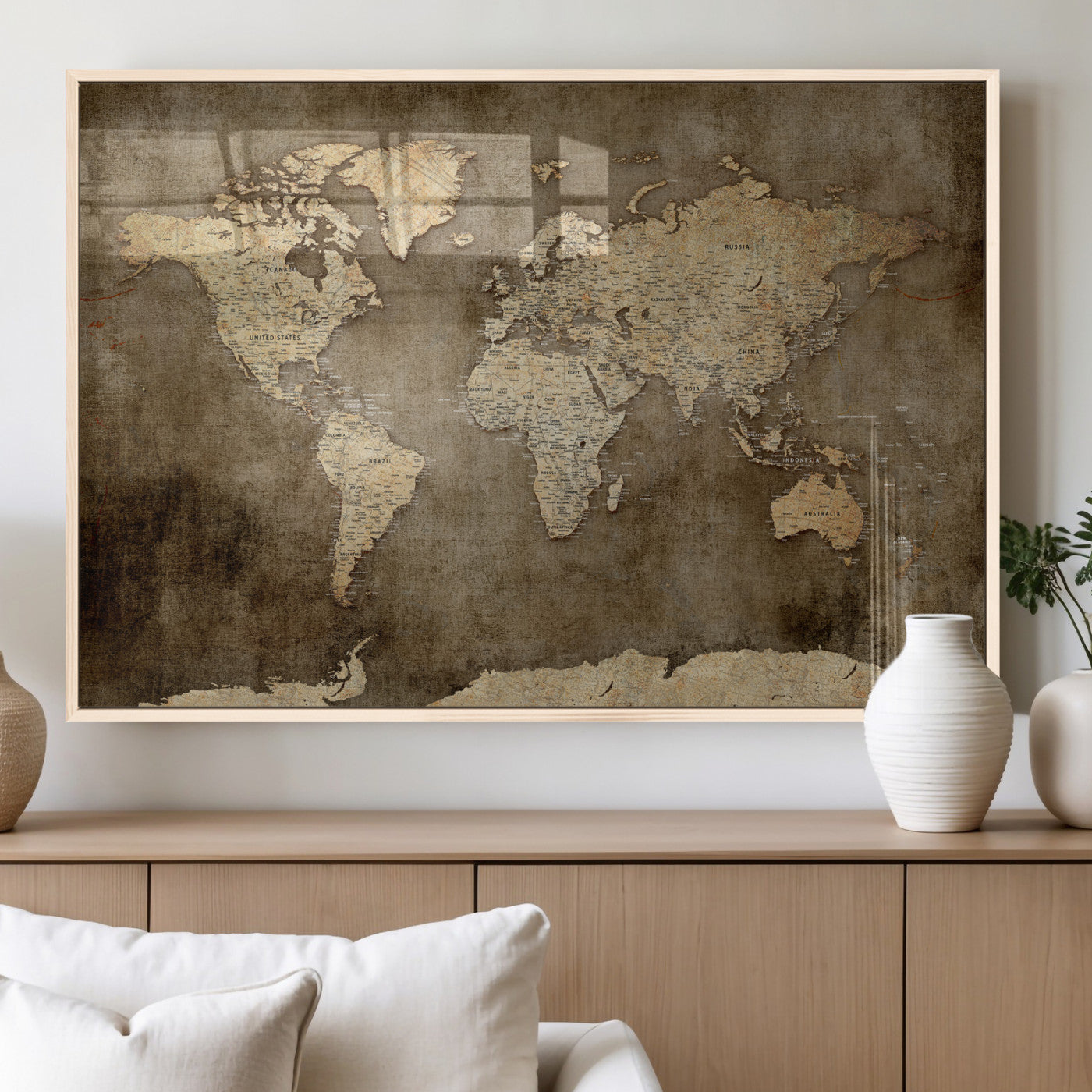 35847542-MGV-CV-36X24 - World Map Wall Art Canvas Print, Modern Decorative Framed Map Artwork Prints for Living Room, Office, Bedroom Wall Decor