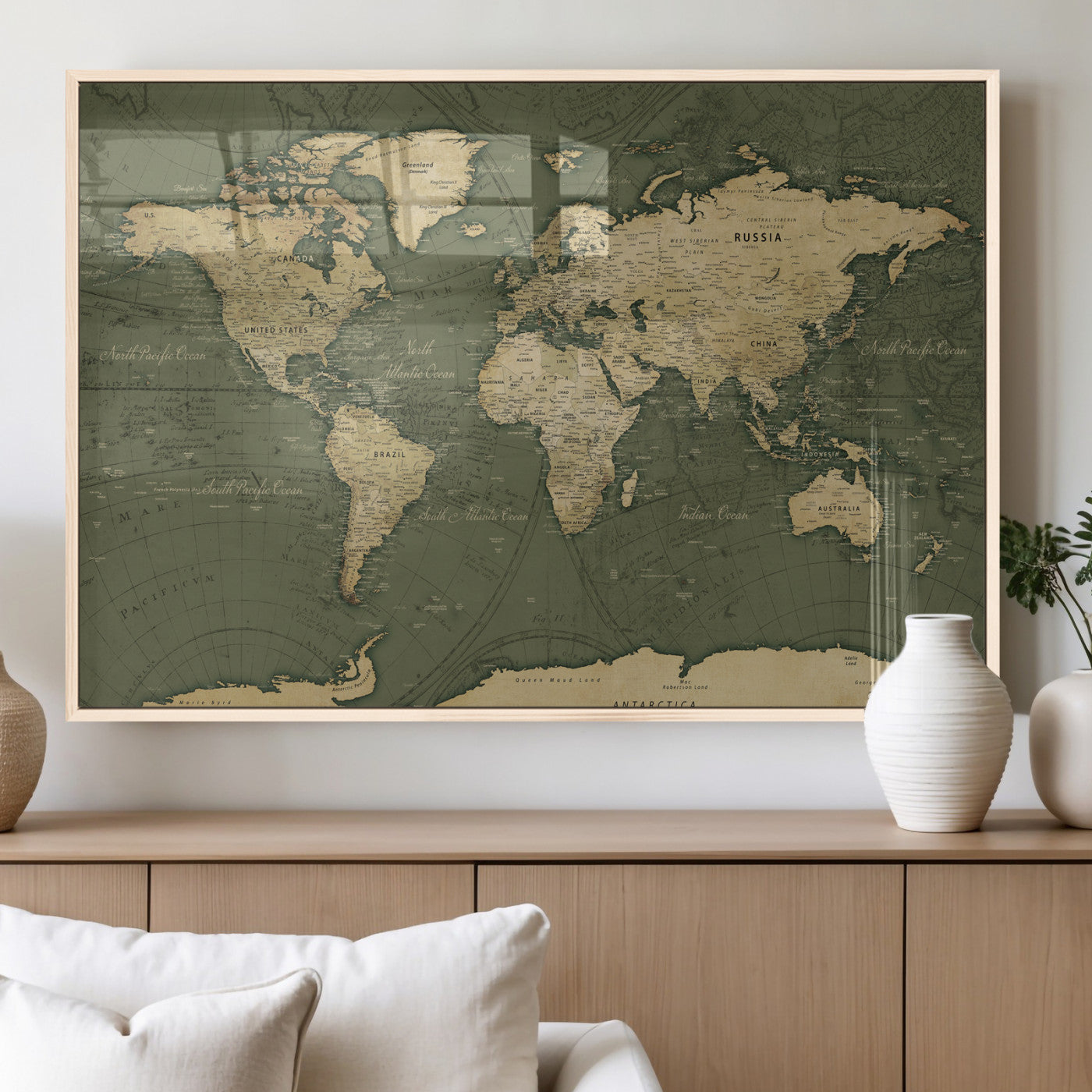 75846040-MGV-CV-36X24 - World Map Wall Art Canvas Print, Modern Decorative Framed Map Artwork Prints for Living Room, Office, Bedroom Wall Decor