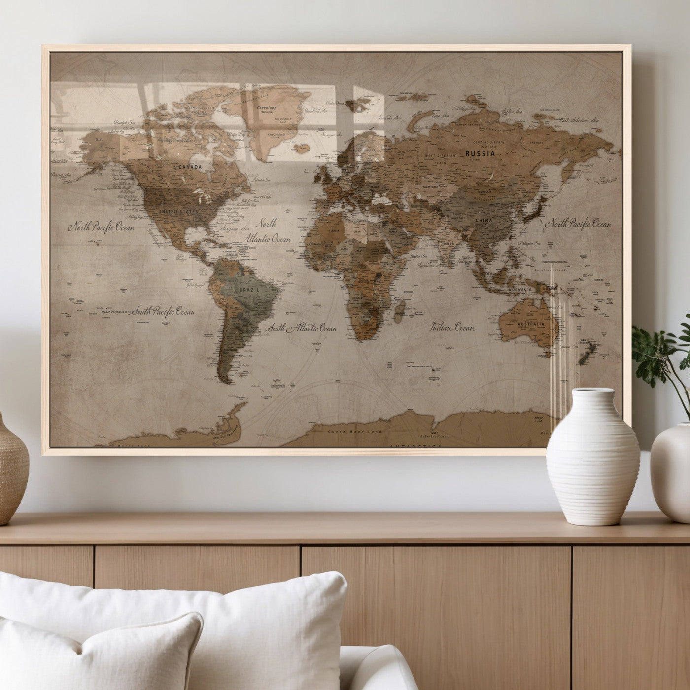 40064188-MGV-CV-36X24 - World Map Wall Art Canvas Print, Modern Decorative Framed Map Artwork Prints for Living Room, Office, Bedroom Wall Decor