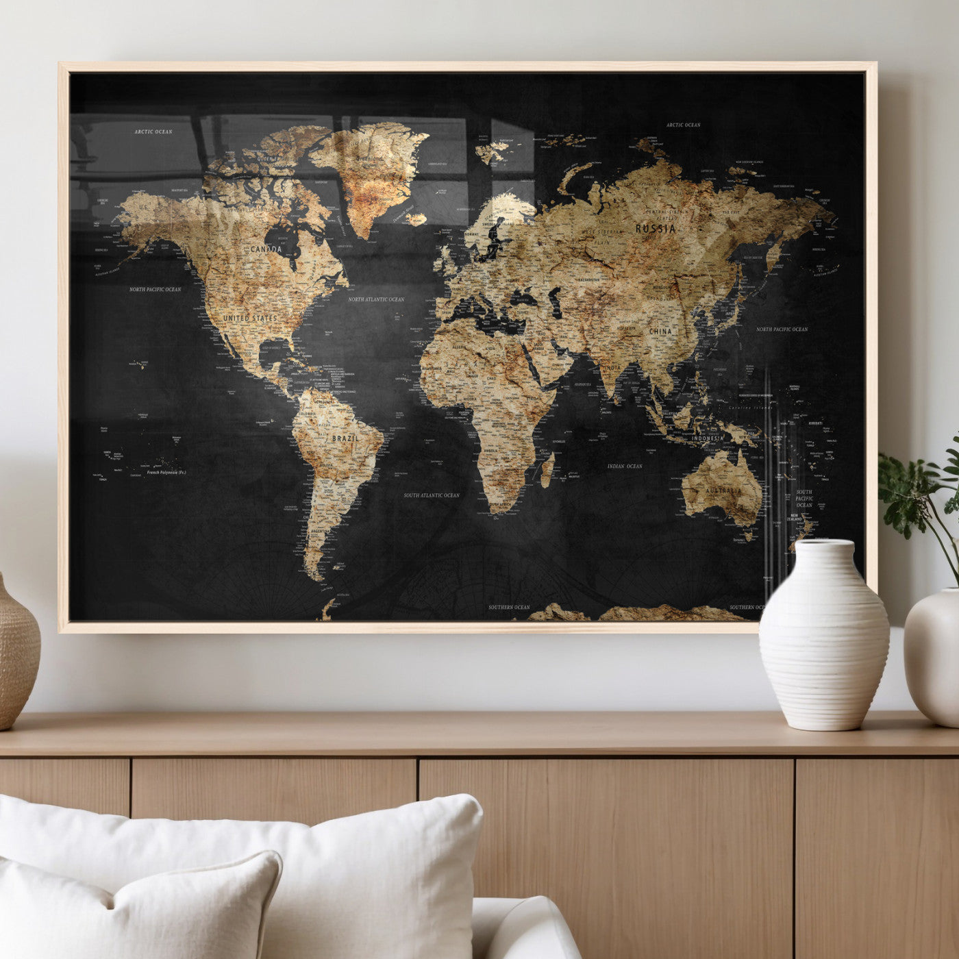 23568589-MGV-CV-36X24 - World Map Wall Art Canvas Print, Modern Decorative Framed Map Artwork Prints for Living Room, Office, Bedroom Wall Decor