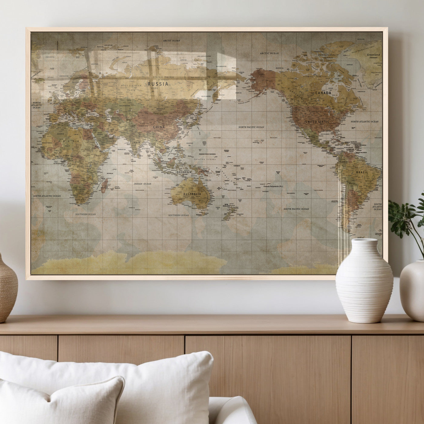 22305205-MGV-CV-36X24 - World Map Wall Art Canvas Print, Modern Decorative Framed Map Artwork Prints for Living Room, Office, Bedroom Wall Decor