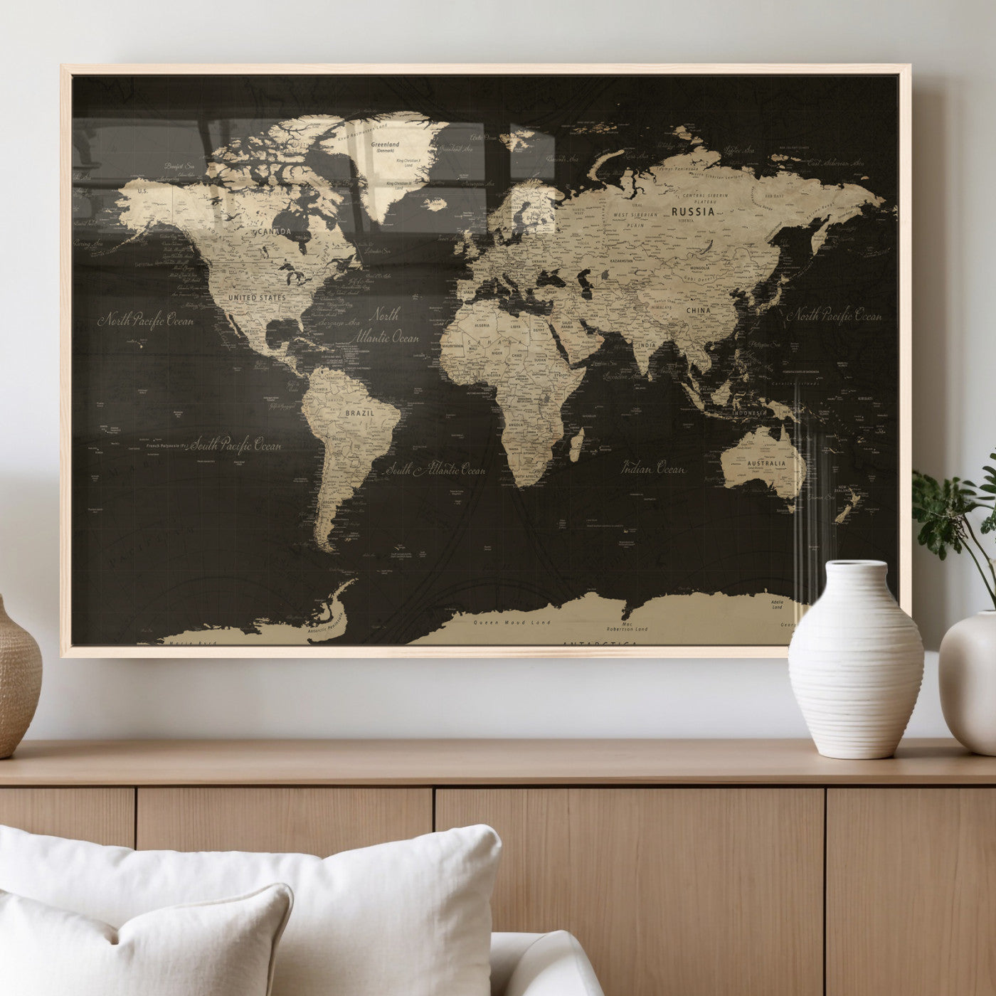 89024244-MGV-CV-36X24 - World Map Wall Art Canvas Print, Modern Decorative Framed Map Artwork Prints for Living Room, Office, Bedroom Wall Decor