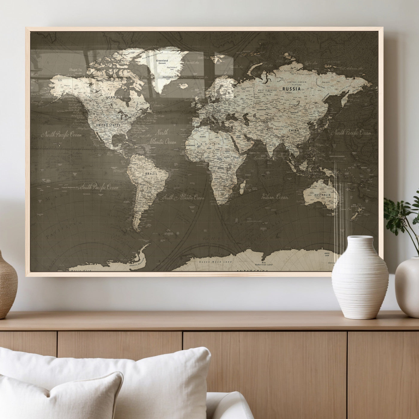 33202610-MGV-CV-36X24 - World Map Wall Art Canvas Print, Modern Decorative Framed Map Artwork Prints for Living Room, Office, Bedroom Wall Decor