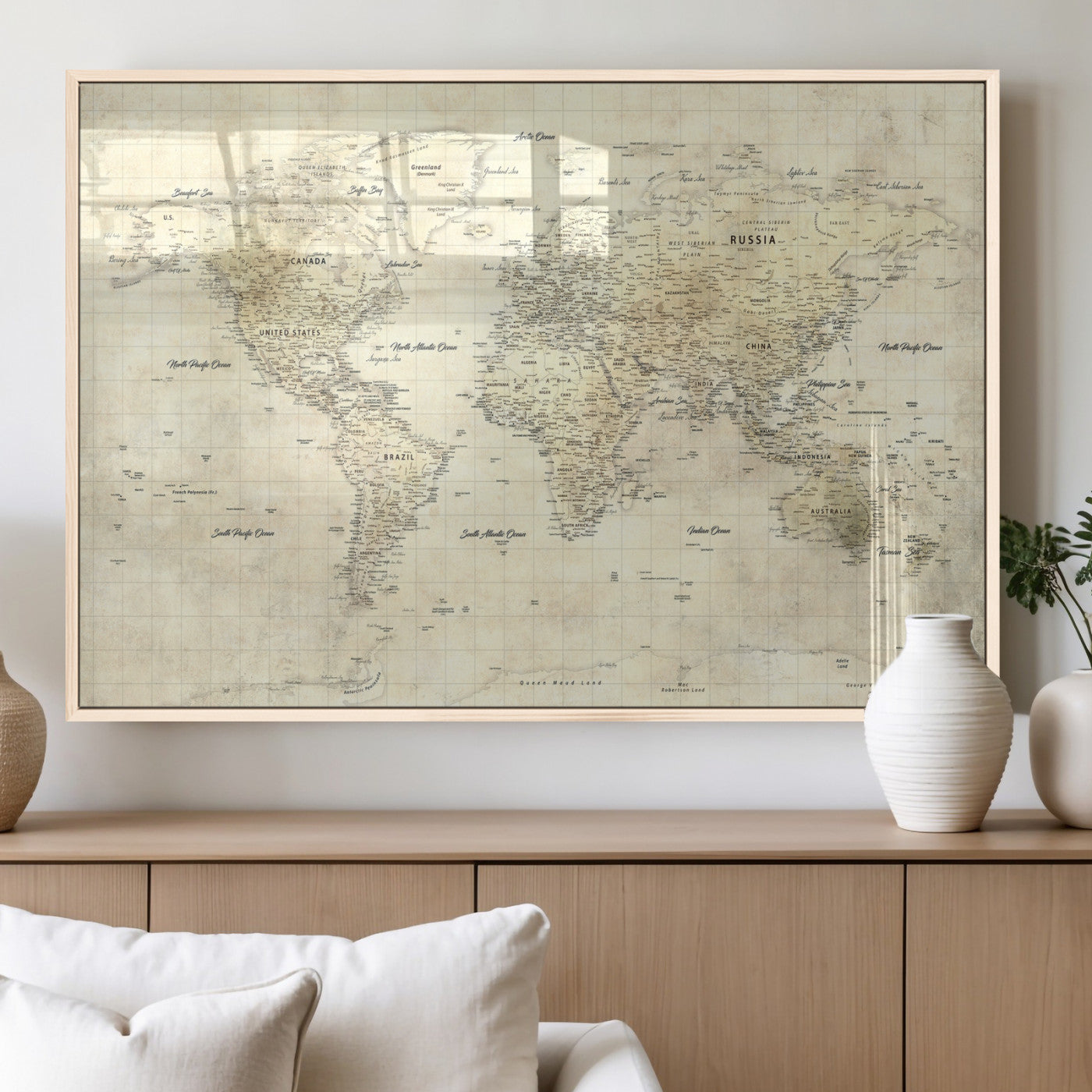 17101439-MGV-CV-36X24 - World Map Wall Art Canvas Print, Modern Decorative Framed Map Artwork Prints for Living Room, Office, Bedroom Wall Decor