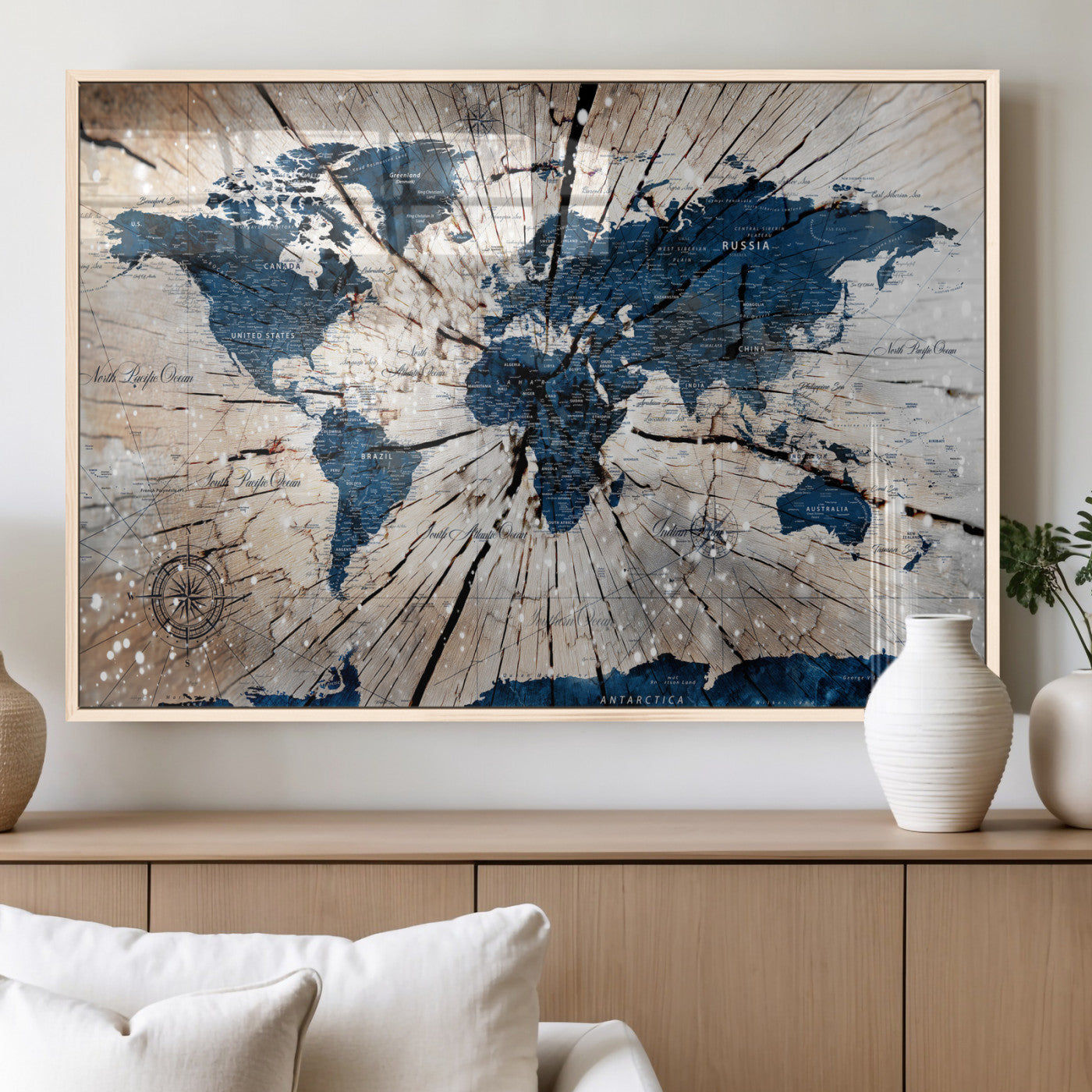 19478704-MGV-CV-36X24 - World Map Wall Art Canvas Print, Modern Decorative Framed Map Artwork Prints for Living Room, Office, Bedroom Wall Decor