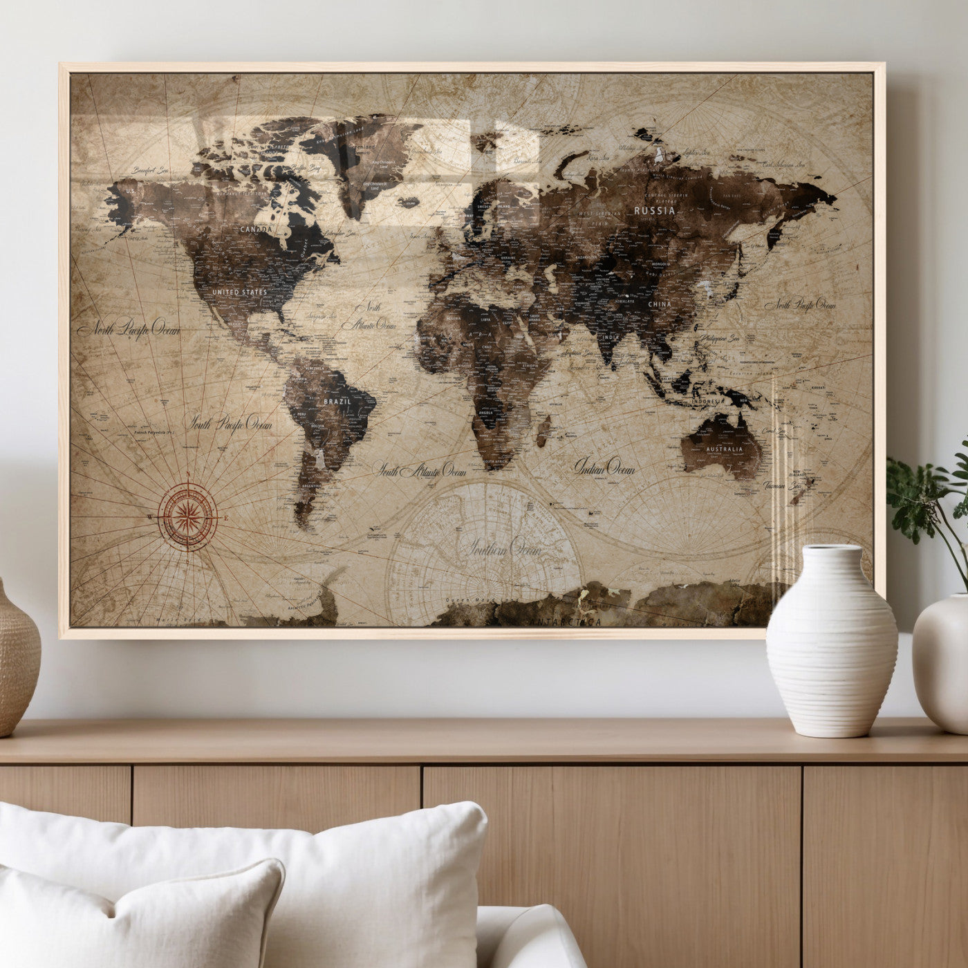 47657418-MGV-CV-36X24 - World Map Wall Art Canvas Print, Modern Decorative Framed Map Artwork Prints for Living Room, Office, Bedroom Wall Decor