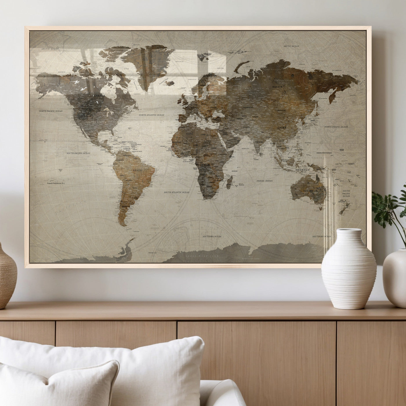 49623468-MGV-CV-36X24 - World Map Wall Art Canvas Print, Modern Decorative Framed Map Artwork Prints for Living Room, Office, Bedroom Wall Decor