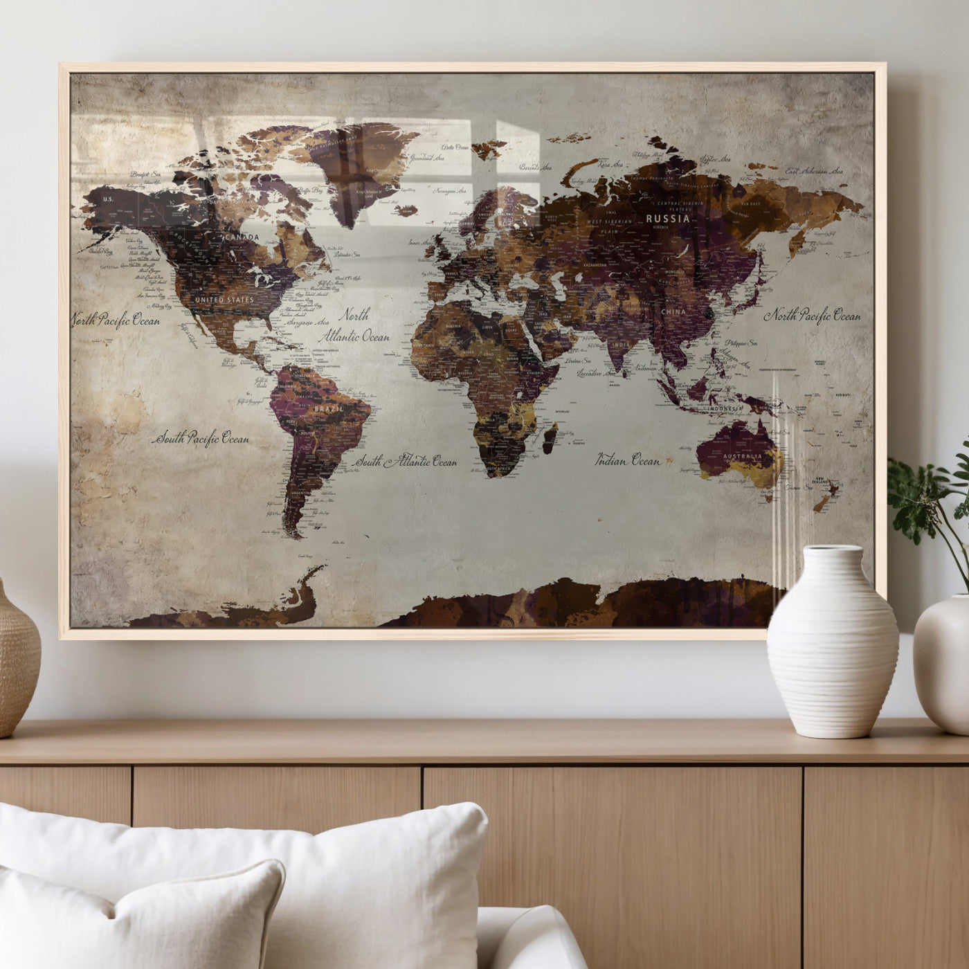 50611123-MGV-CV-36X24 - World Map Canvas Triptych – Colorful Global Wall Art for Living Rooms, Offices, and Study Spaces