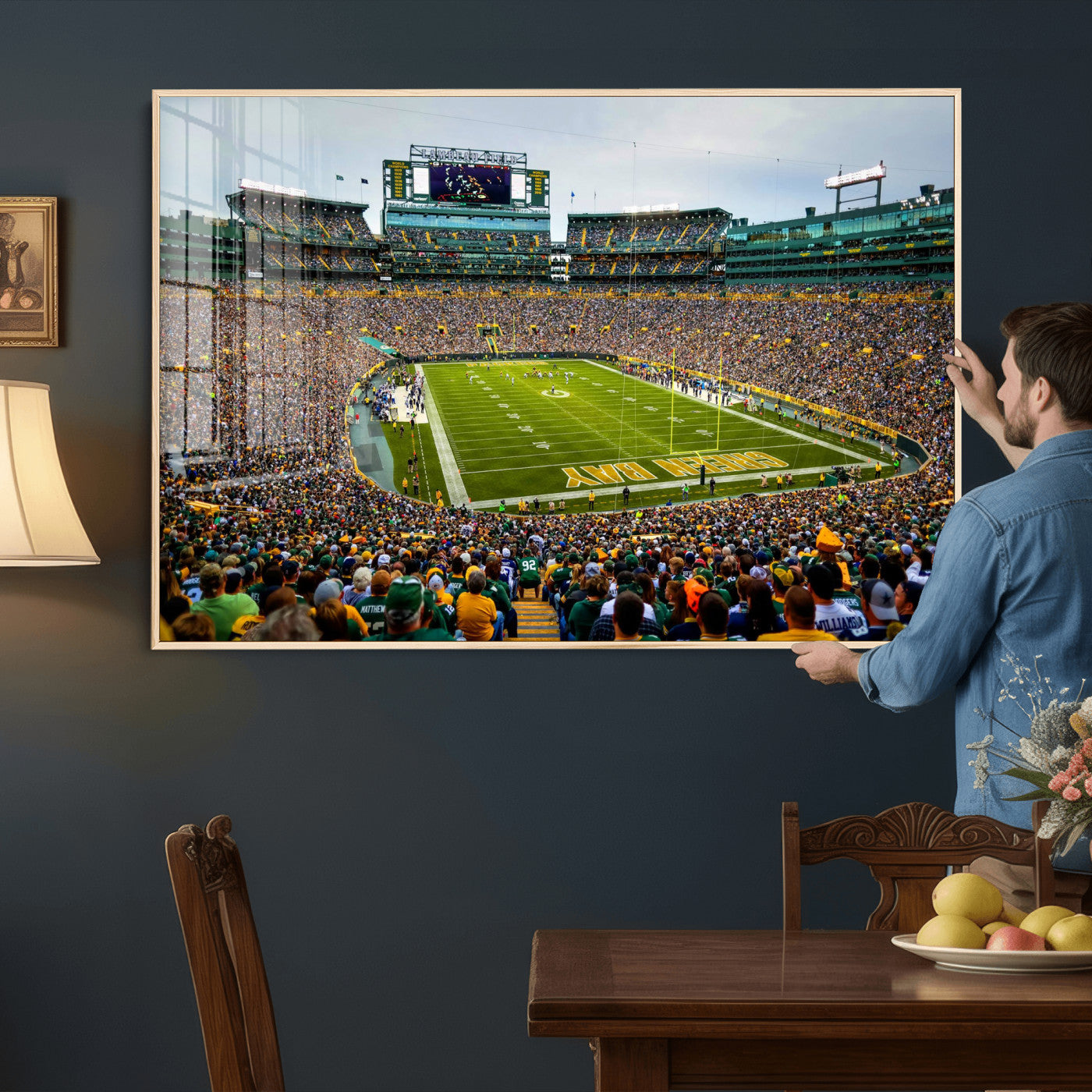 56521752-MGV-CV-36X24 - Green Bay Packers Stadium Wall Art Canvas Print, Lambeau Field Football Stadium Artwork, Framed Wall Art Ready to Hang