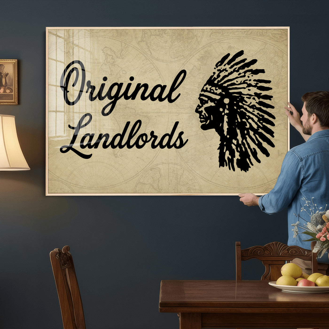 56844712-MGV-CV-36X24 - Original Landlords Wall Art Canvas Print, Native American Silhouette Artwork, Framed Wall Art Ready to Hang
