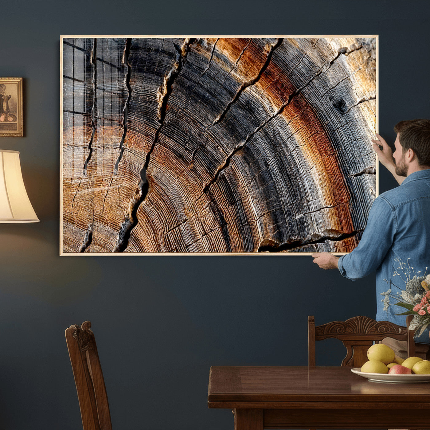 92693966E-MGV-CV-36X24 - Framed Large Abstract Wood Grain Canvas Print, Tree Ring Pattern Wall Art, Framed Canvas Ready to Hang