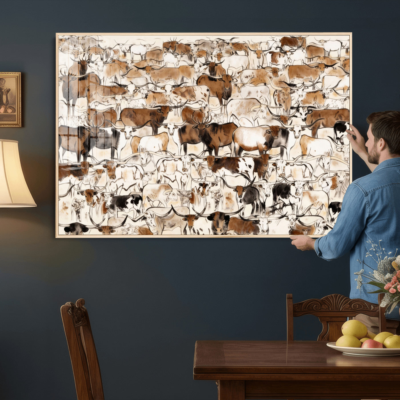 81416572-MGV-CV-36X24 - Farmhouse Animals Wall Art Canvas Print - Abstract Farm Animal Drawing Mid-Century Wall Art for Cabin Decor