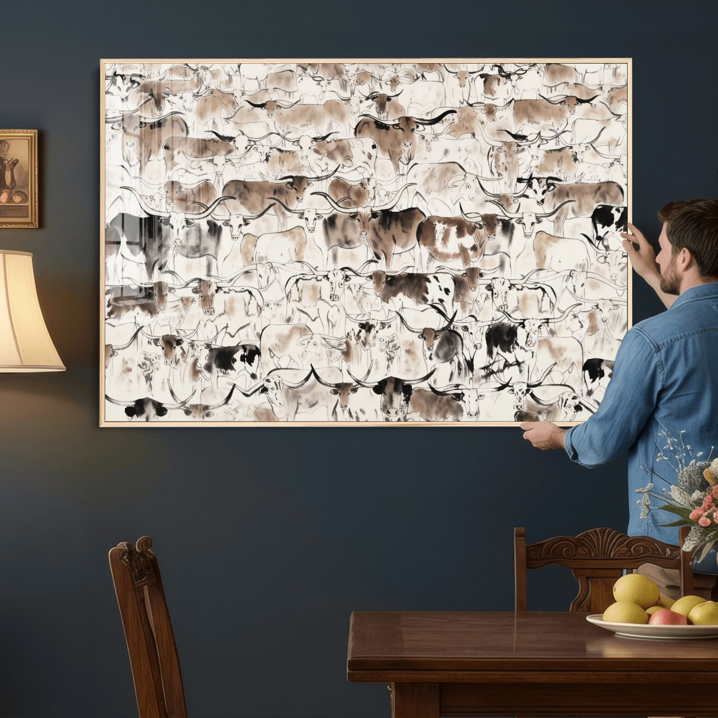 66685375-MGV-CV-36X24 - Farmhouse Animals Wall Art Canvas Print - Abstract Farm Animal Drawing Mid-Century Wall Art for Cabin Decor