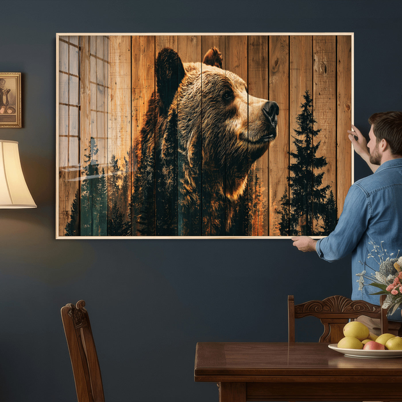 31552198-MGV-CV-36X24 - Rustic Bear Wall Art Canvas Print – Woodland Wildlife Artwork Print for Cabin, Lodge, and Farmhouse Home Decor