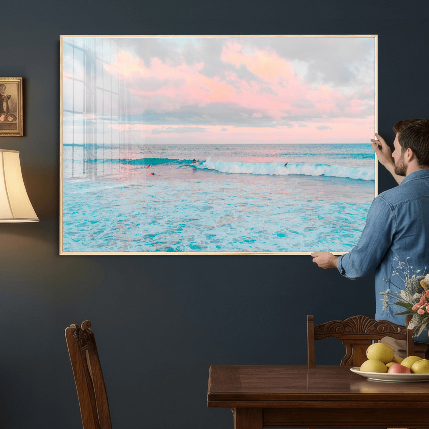 73216461-MGV-CV-36X24 - Ocean Wave Wall Art Canvas Print, Pastel Surf Seascape Photography, Coastal Beach Wall Decor